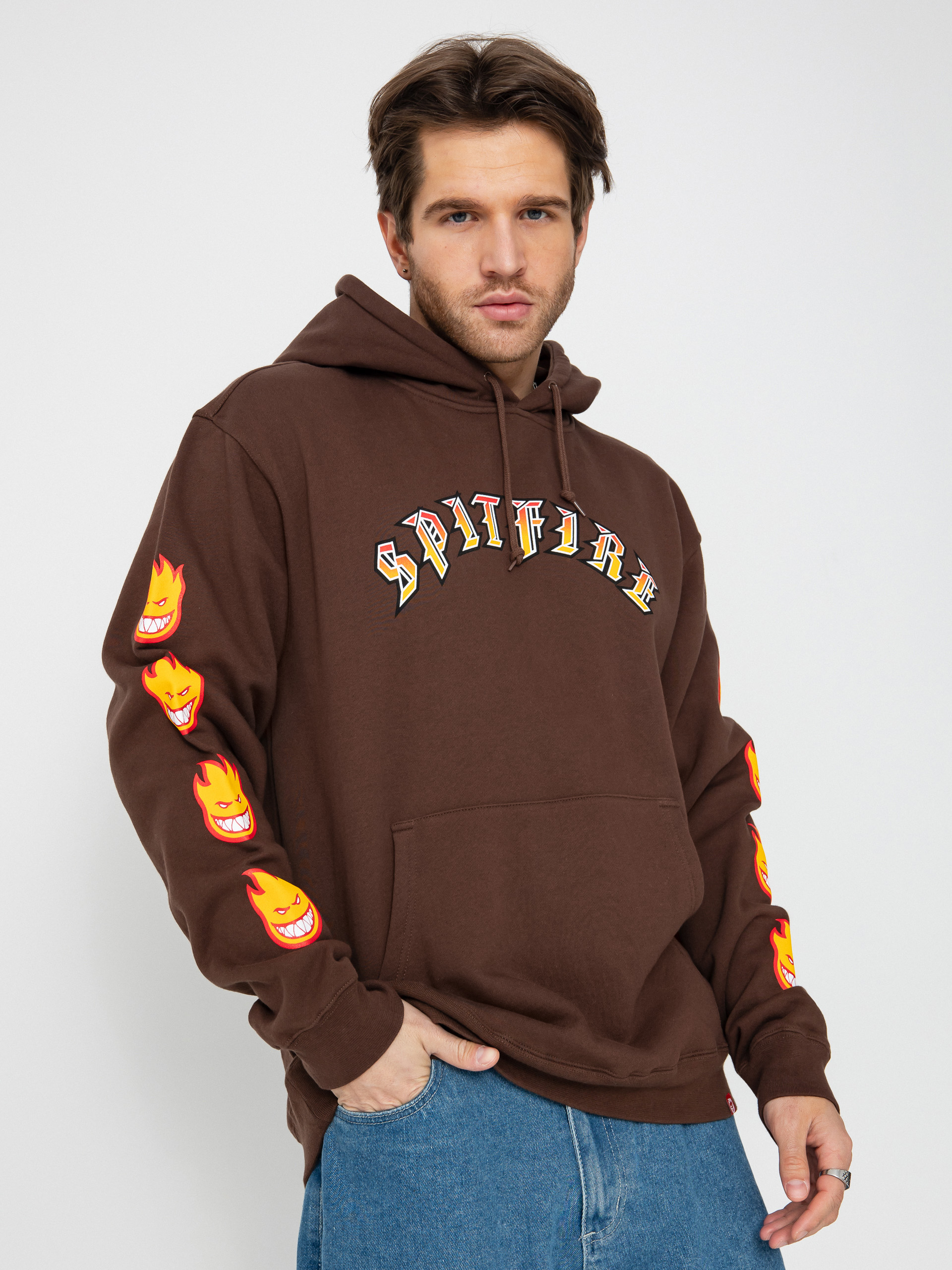 Bluza z kapturem Spitfire Old E Bighead Fill Sleeve HD (brown/gold red/white & black prints)