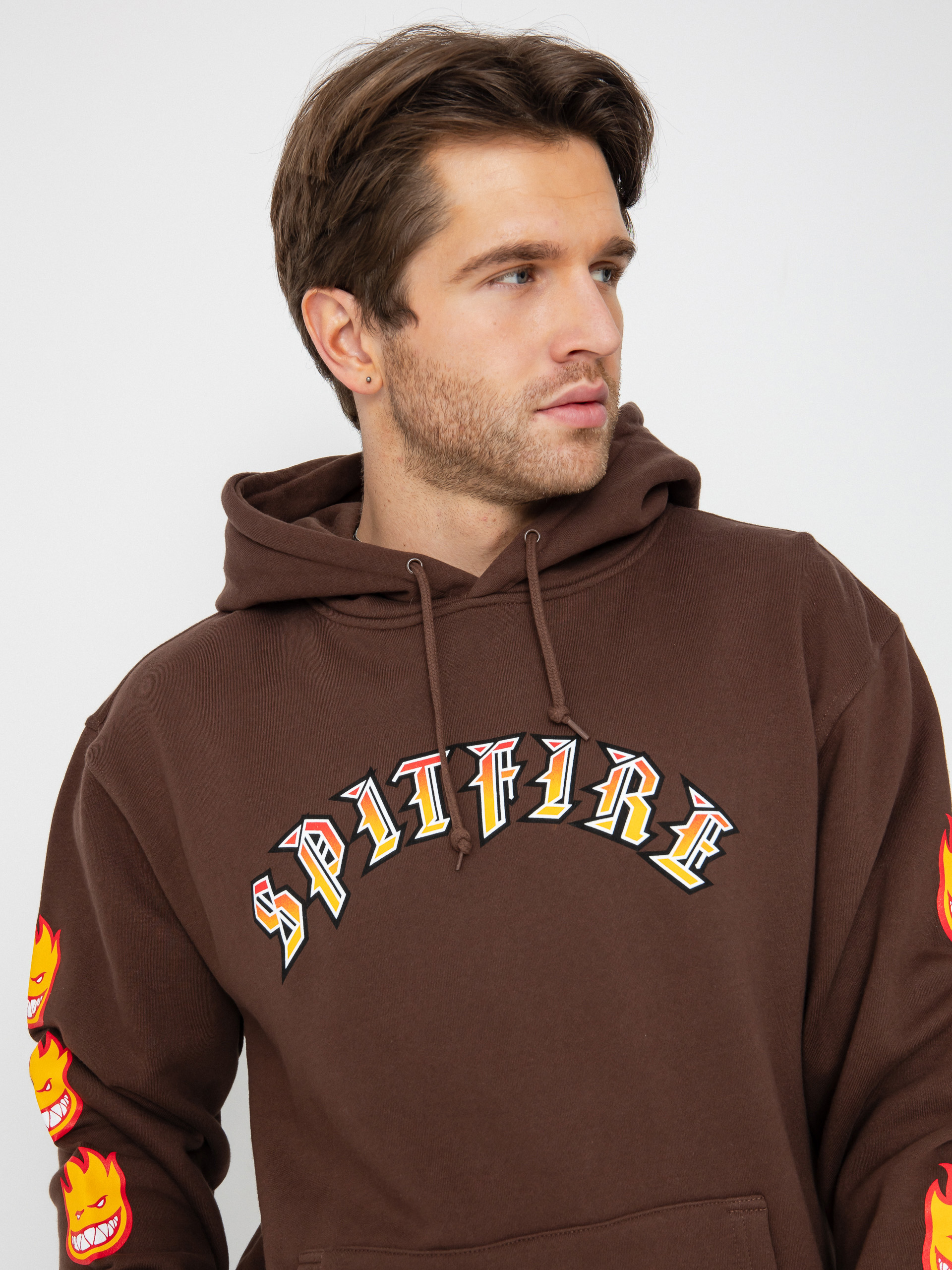 Bluza z kapturem Spitfire Old E Bighead Fill Sleeve HD (brown/gold red/white & black prints)
