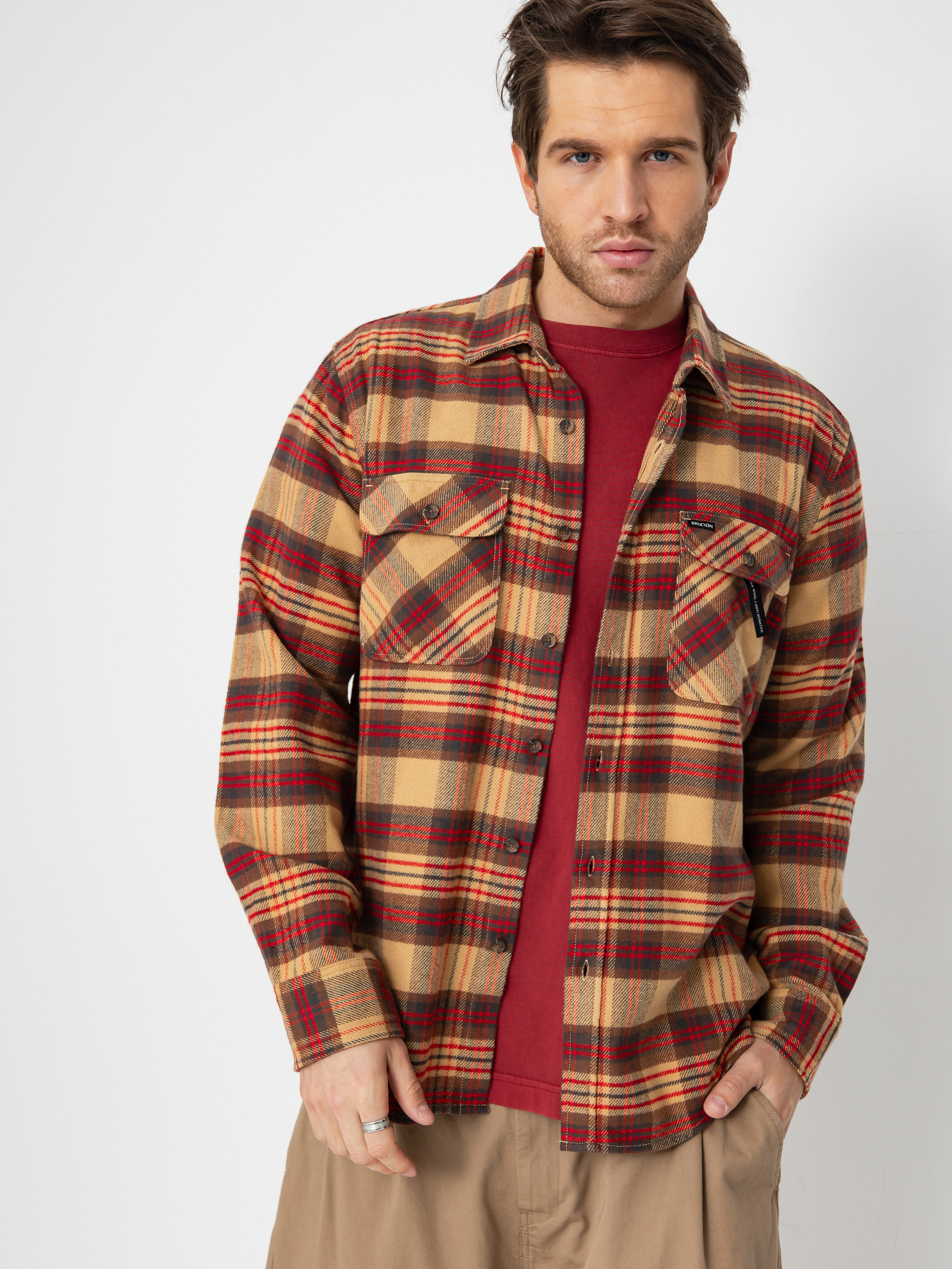 Koszula Brixton Bowery Flannel (curry/washed black/crimson)