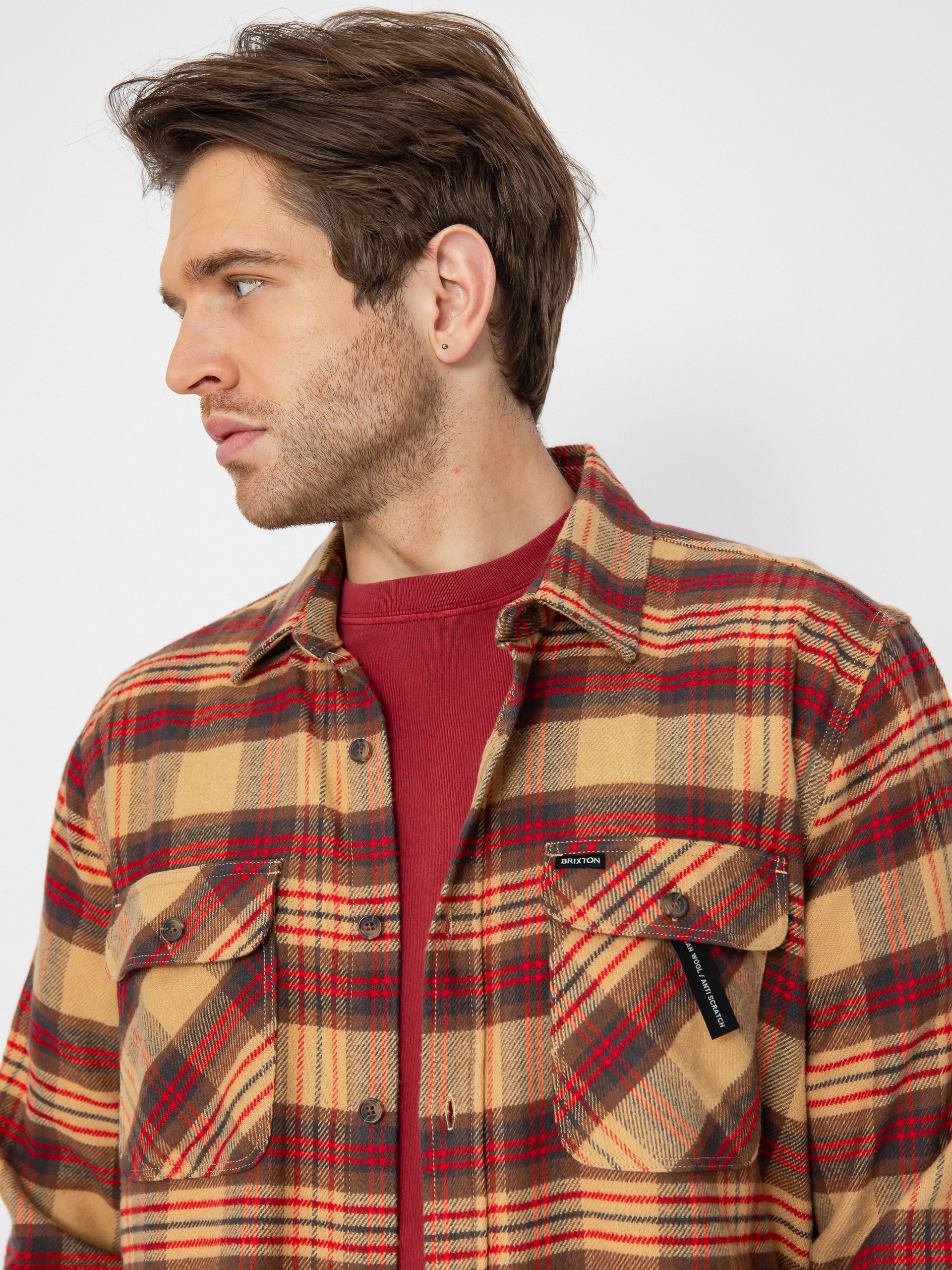 Koszula Brixton Bowery Flannel (curry/washed black/crimson)