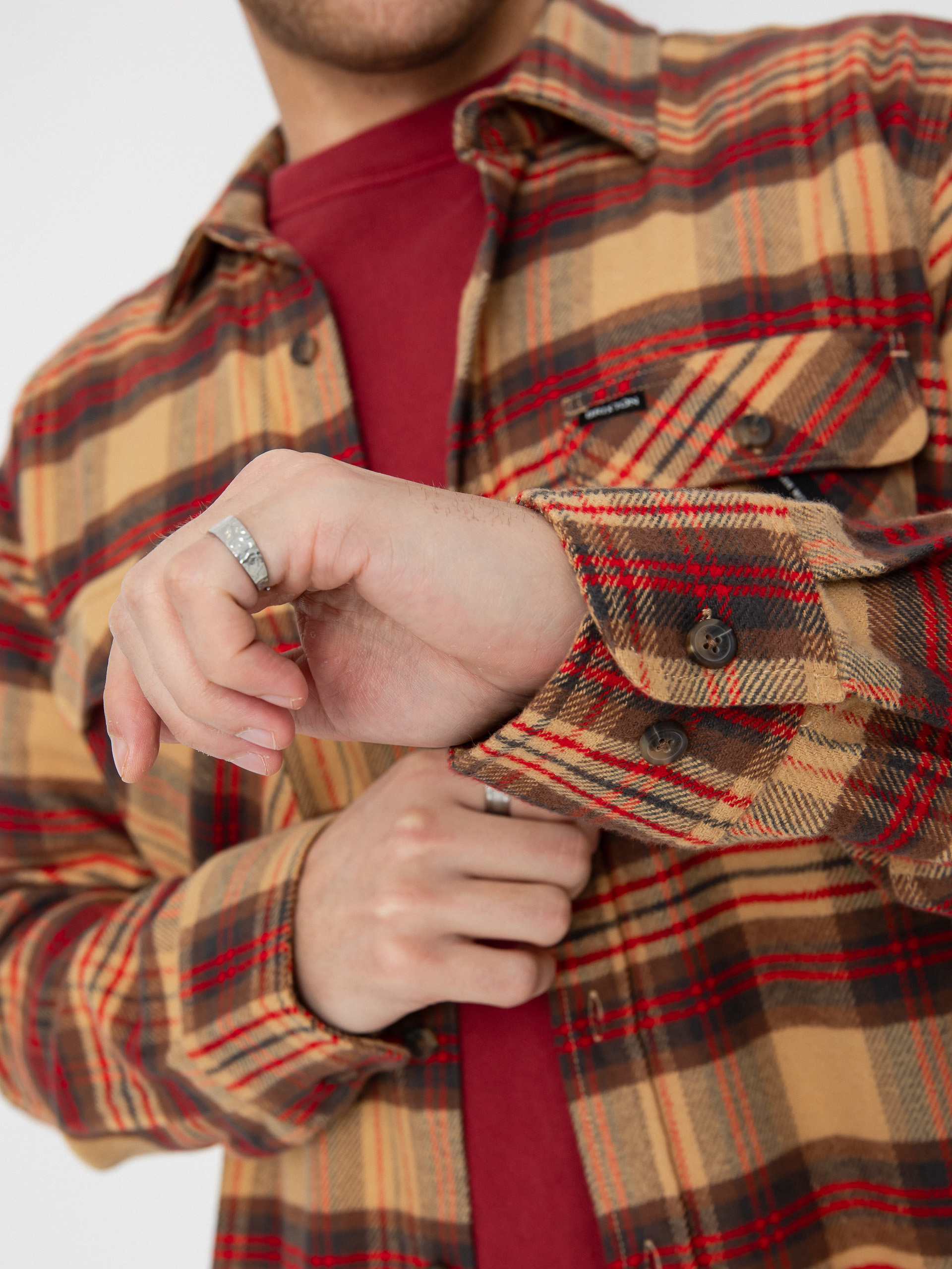 Koszula Brixton Bowery Flannel (curry/washed black/crimson)