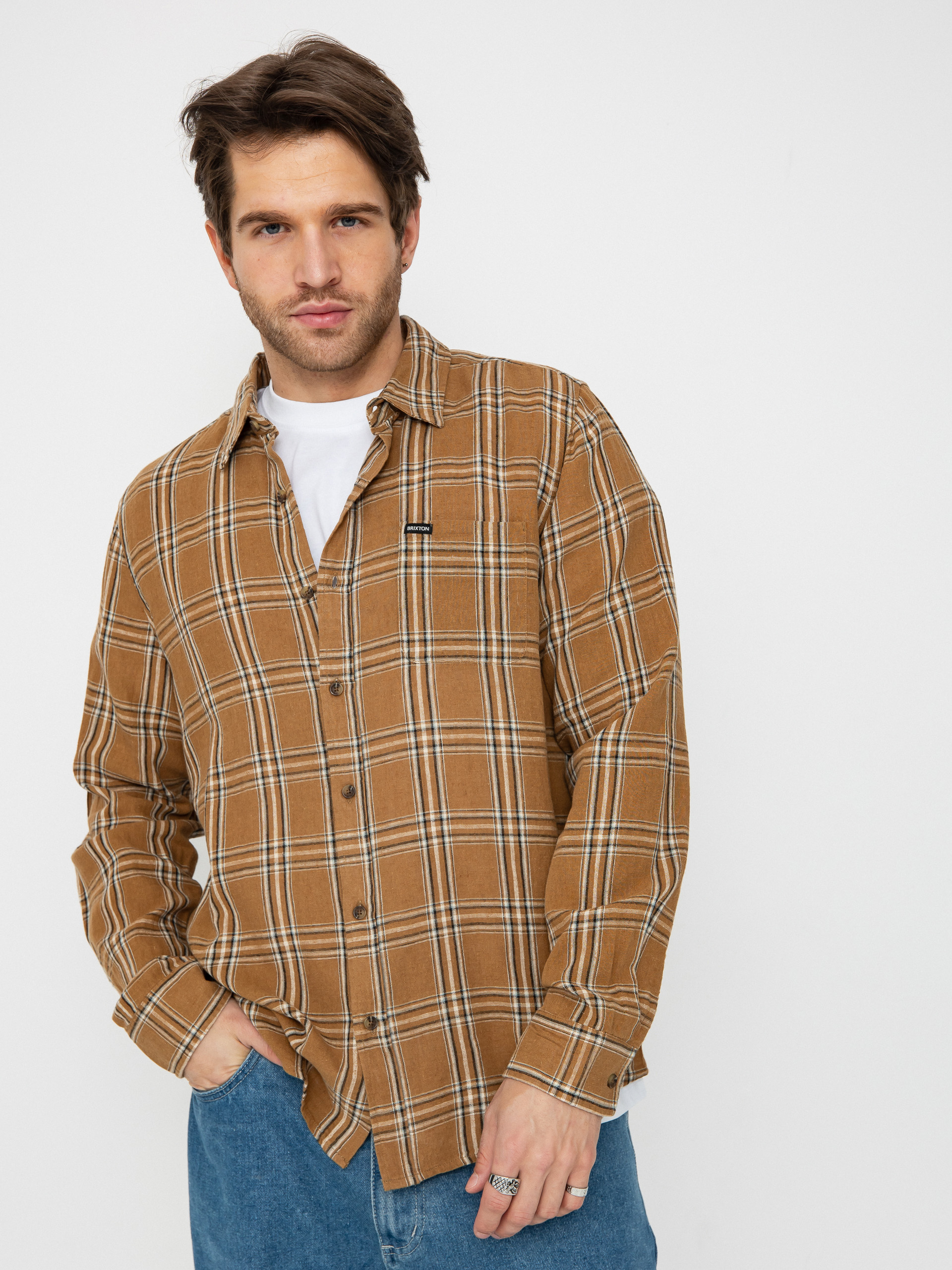 Koszula Brixton Charter Linen Blend Ls (washed cooper/whitecap plaid)