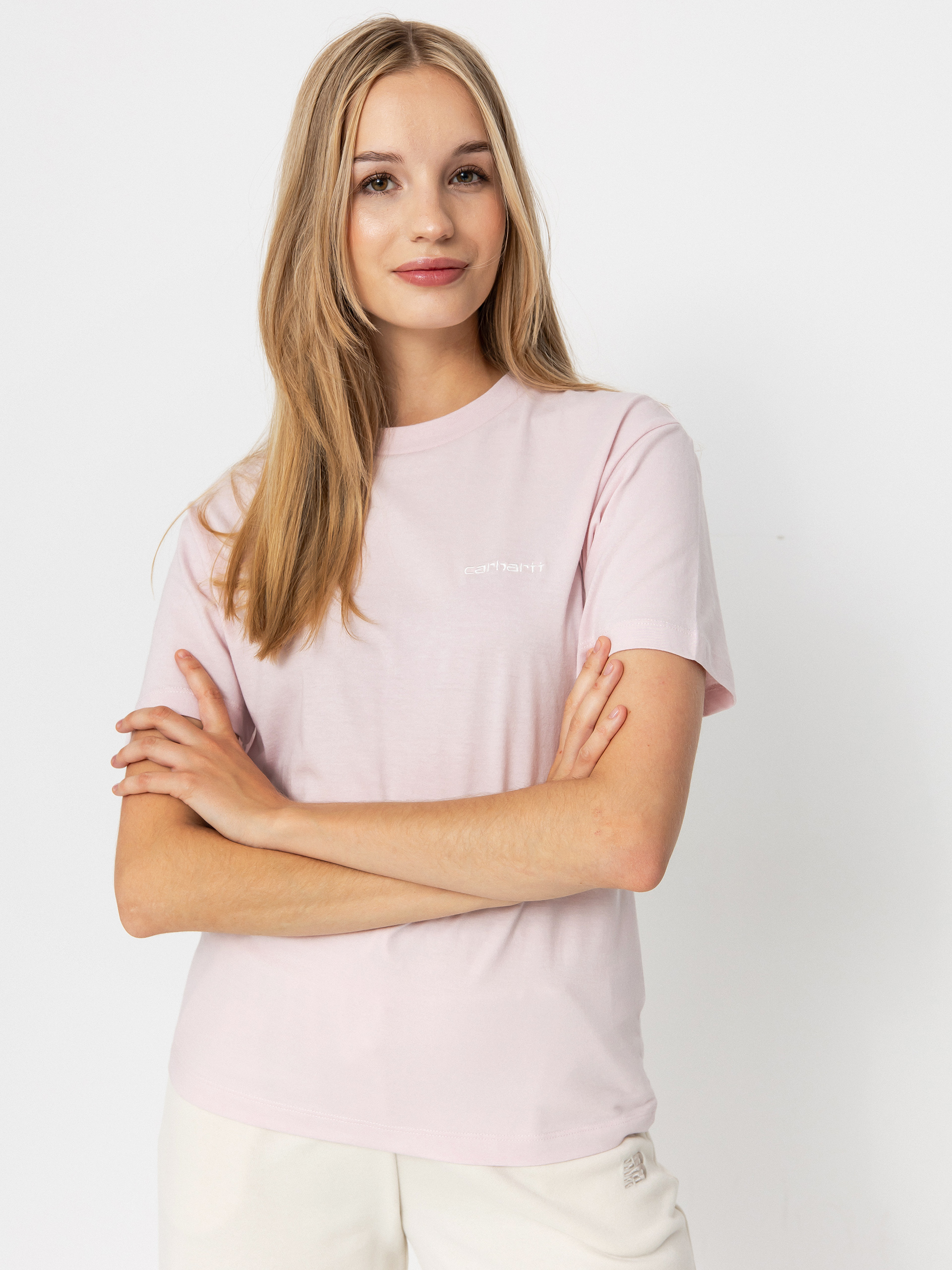 T-shirt Carhartt WIP Script Embroidery Wmn (air pink/wax)