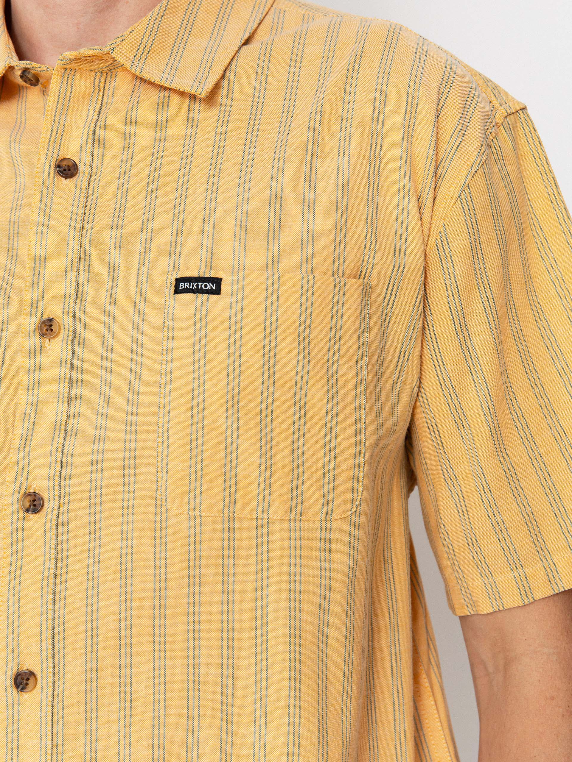 Koszula Brixton Cru Oxford Stripe (curry/ivy green stripe)