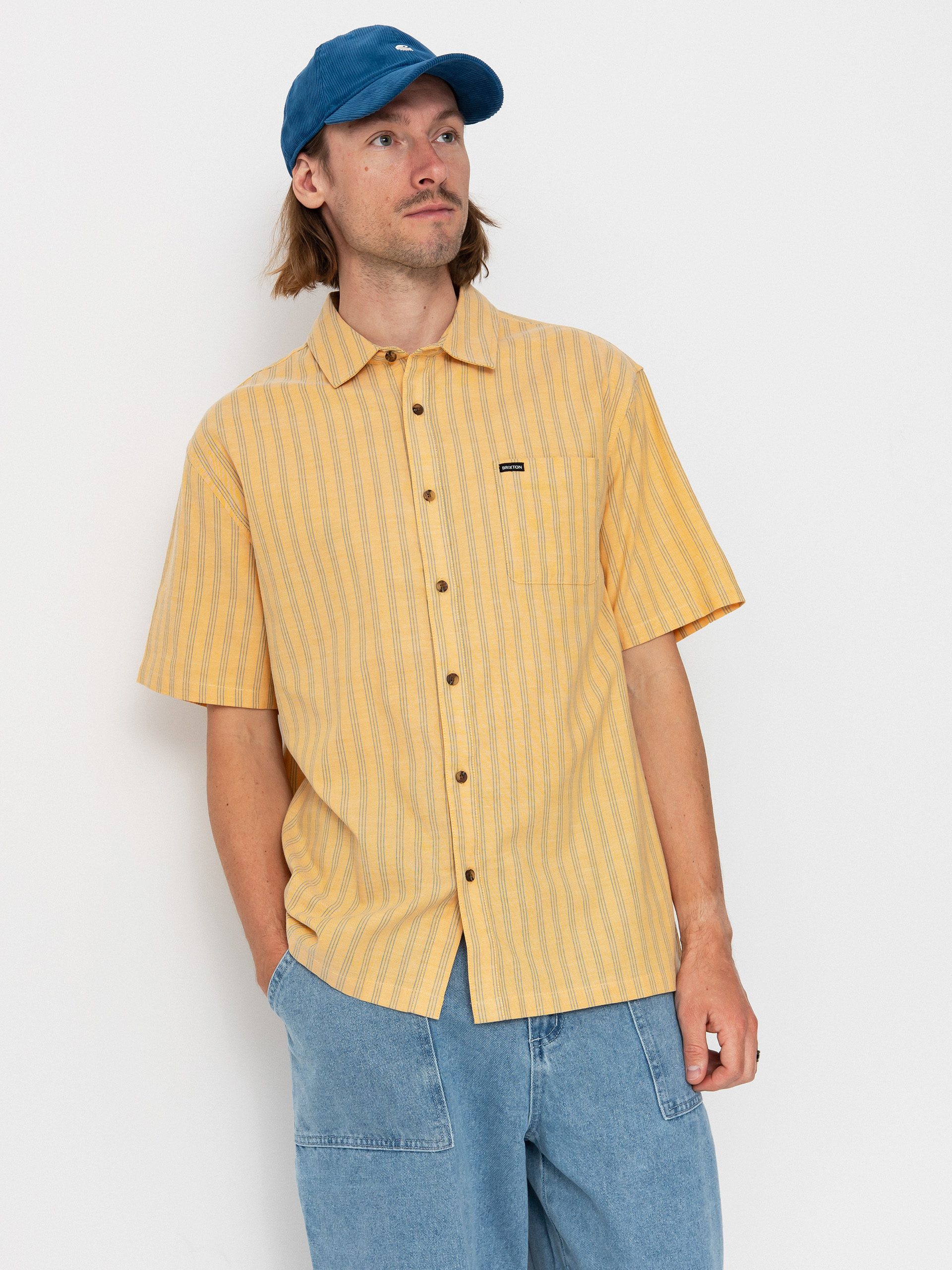 Koszula Brixton Cru Oxford Stripe (curry/ivy green stripe)