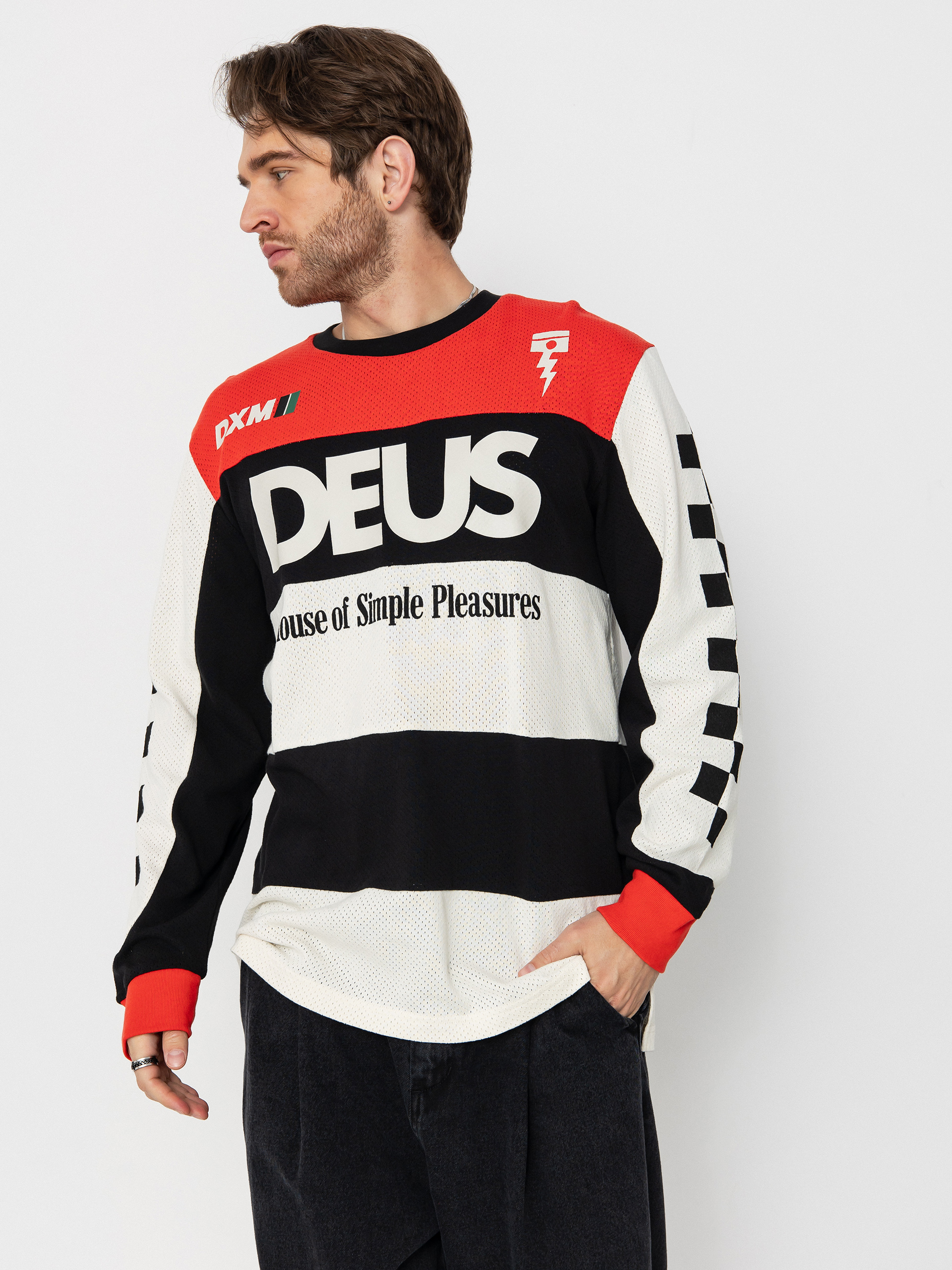 Longsleeve Deus Ex Machina Vilander Moto Jersey (valiant red combo)