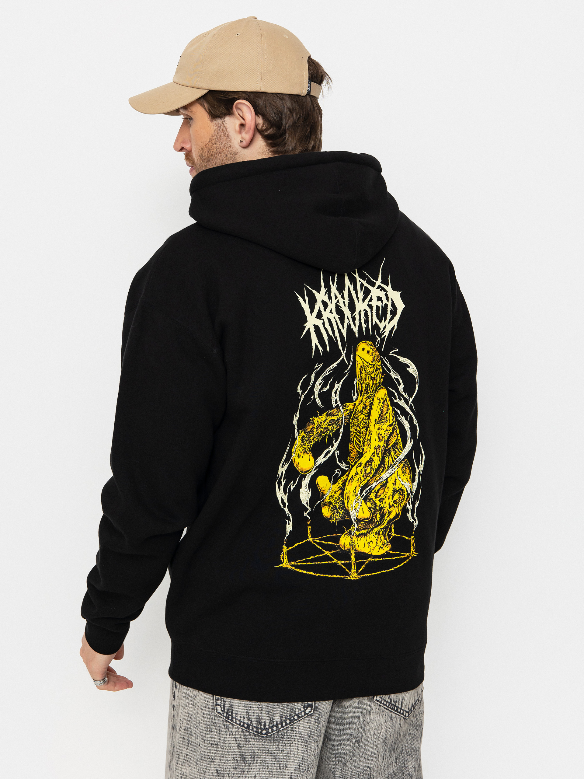Bluza z kapturem Krooked Necroshmoo ZHD (black/cream yellow & orange prints)