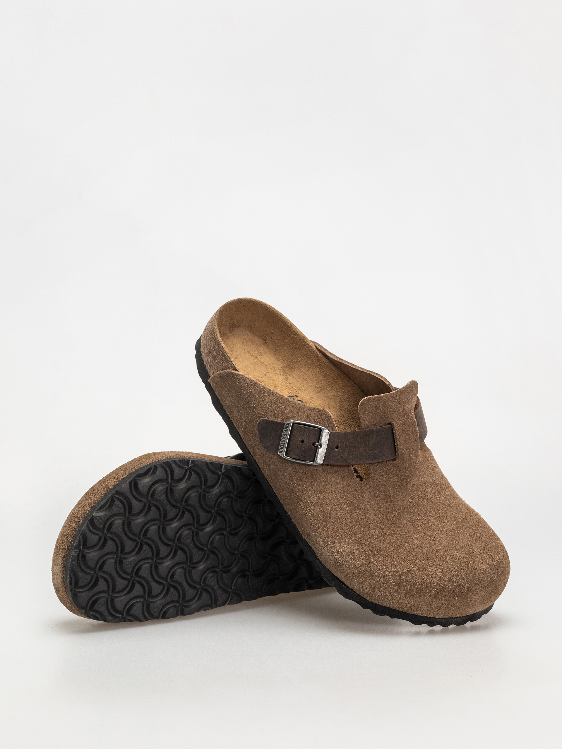 Klapki Birkenstock Boston Suede & Oiled Leather Regular - brązowy