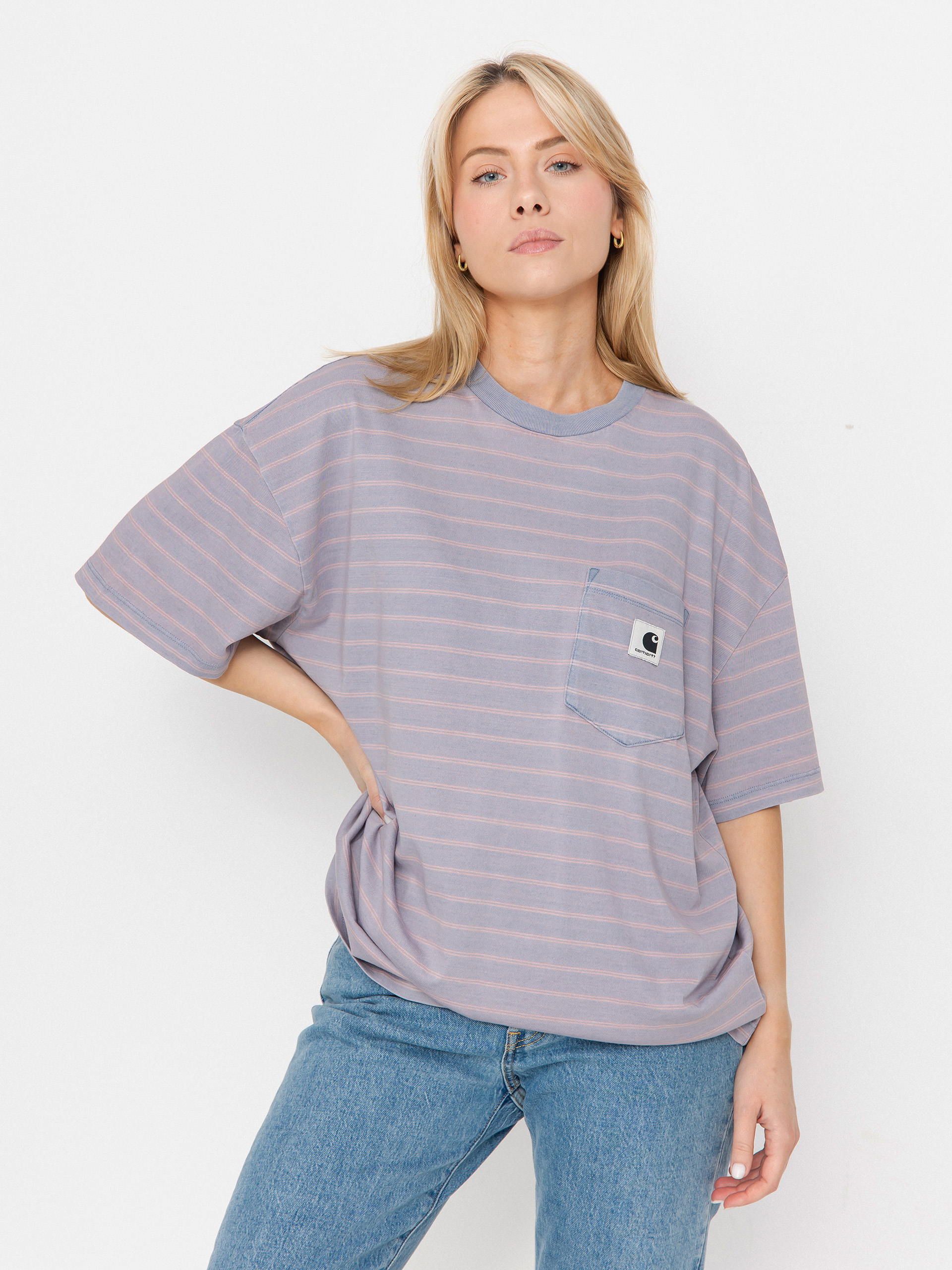 T-shirt Carhartt WIP Brodina Wmn (brodina stripe/hortensia/indigo overdyed)