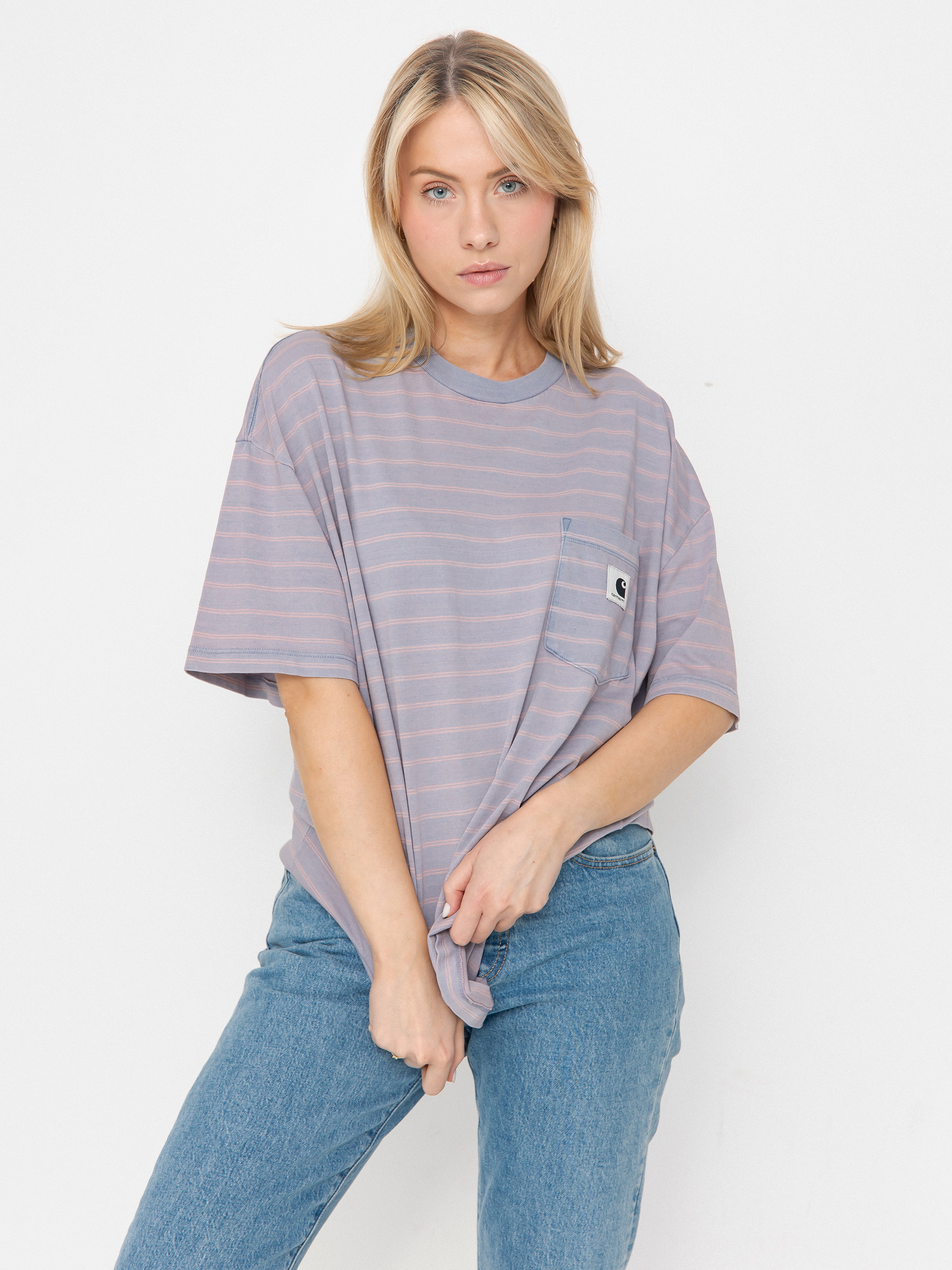 T-shirt Carhartt WIP Brodina Wmn (brodina stripe/hortensia/indigo overdyed)
