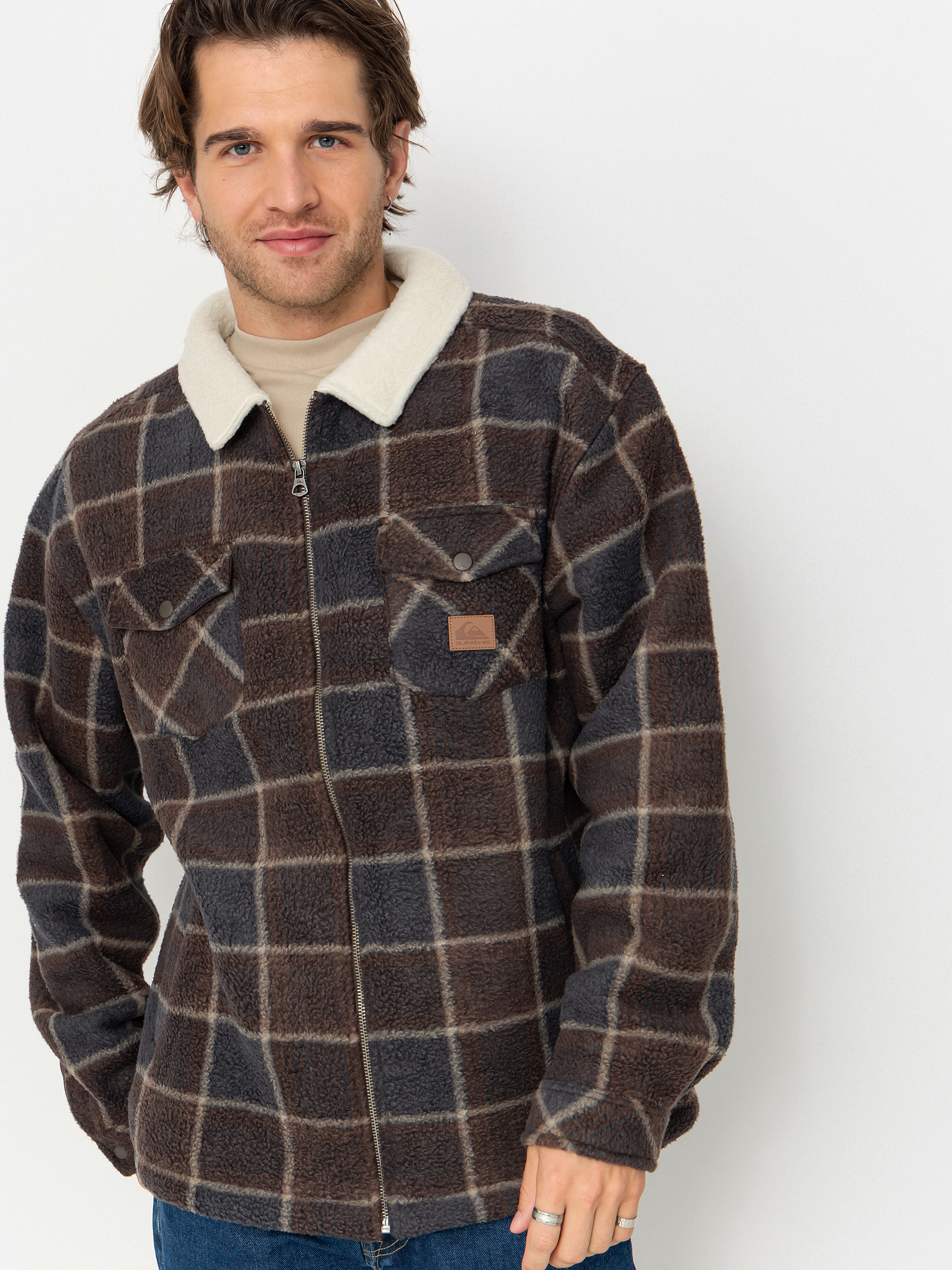 Polar Quiksilver Sherpa Jacket (chocolate brown sherpa plaid)