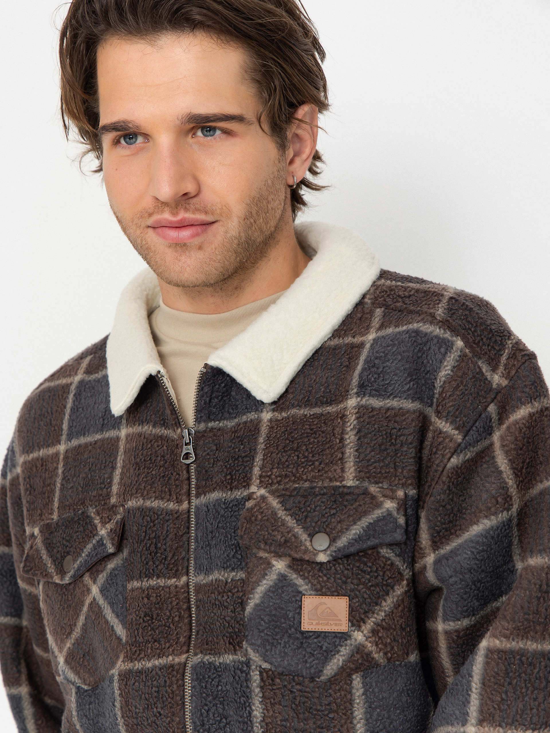 Męski Polar Quiksilver Sherpa Jacket (chocolate brown sherpa plaid)