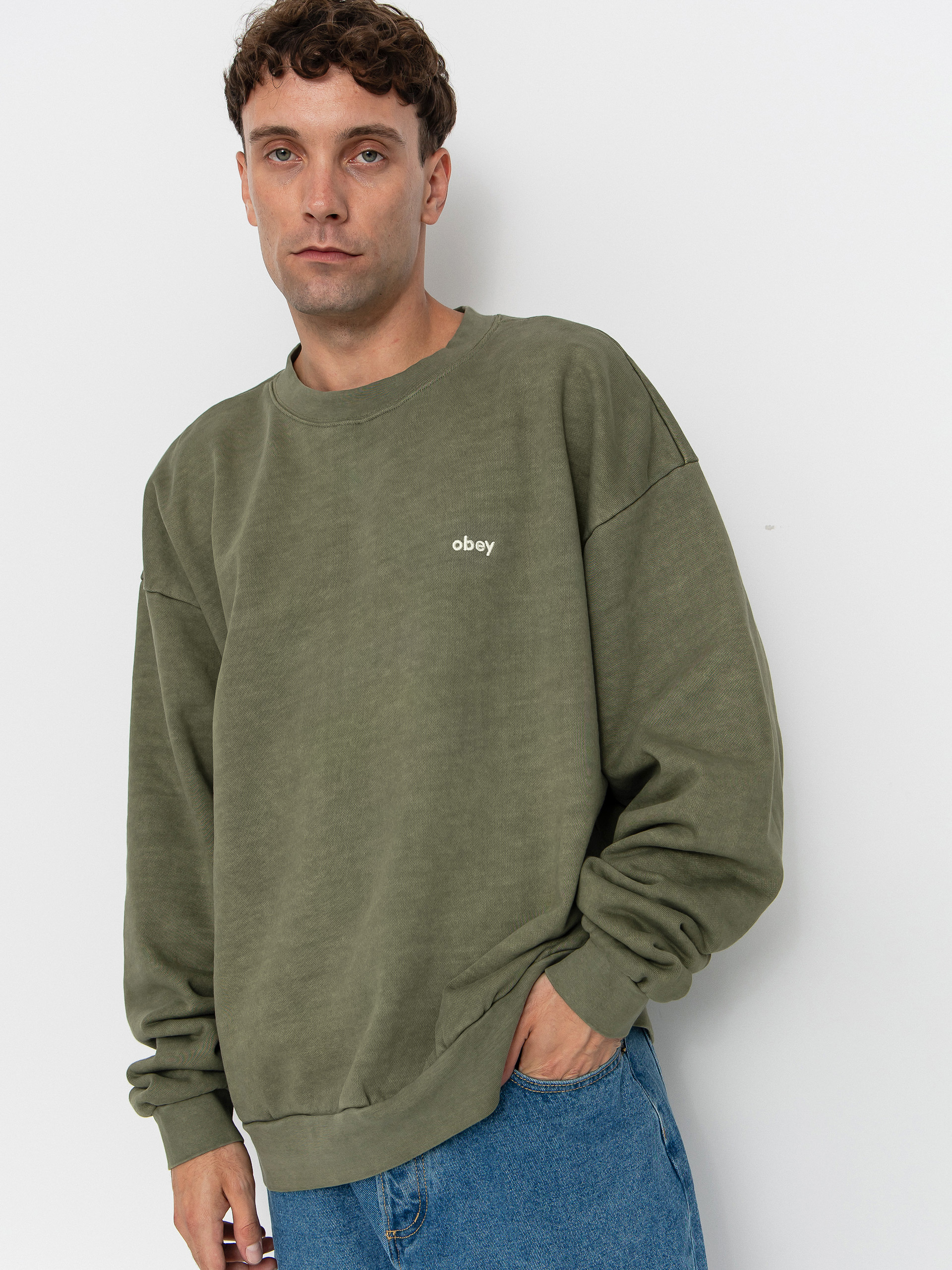 Bluza OBEY Lowercase Pigment Crew (pigment deep lichen green)