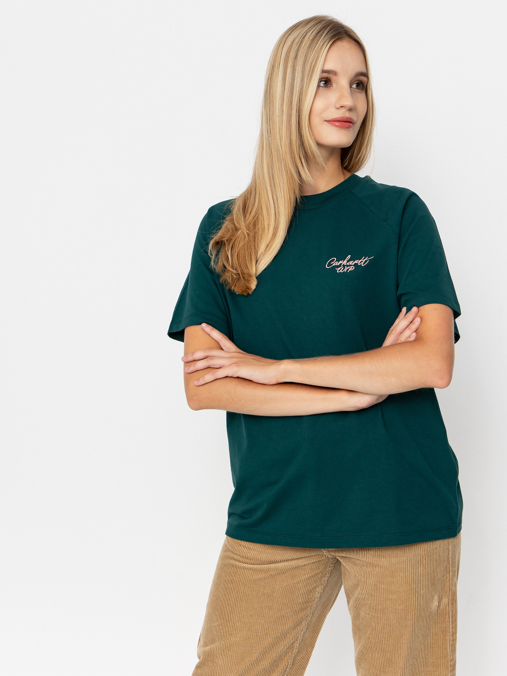 T-shirt Carhartt WIP Signature Wmn (dark fir/glassy pink)