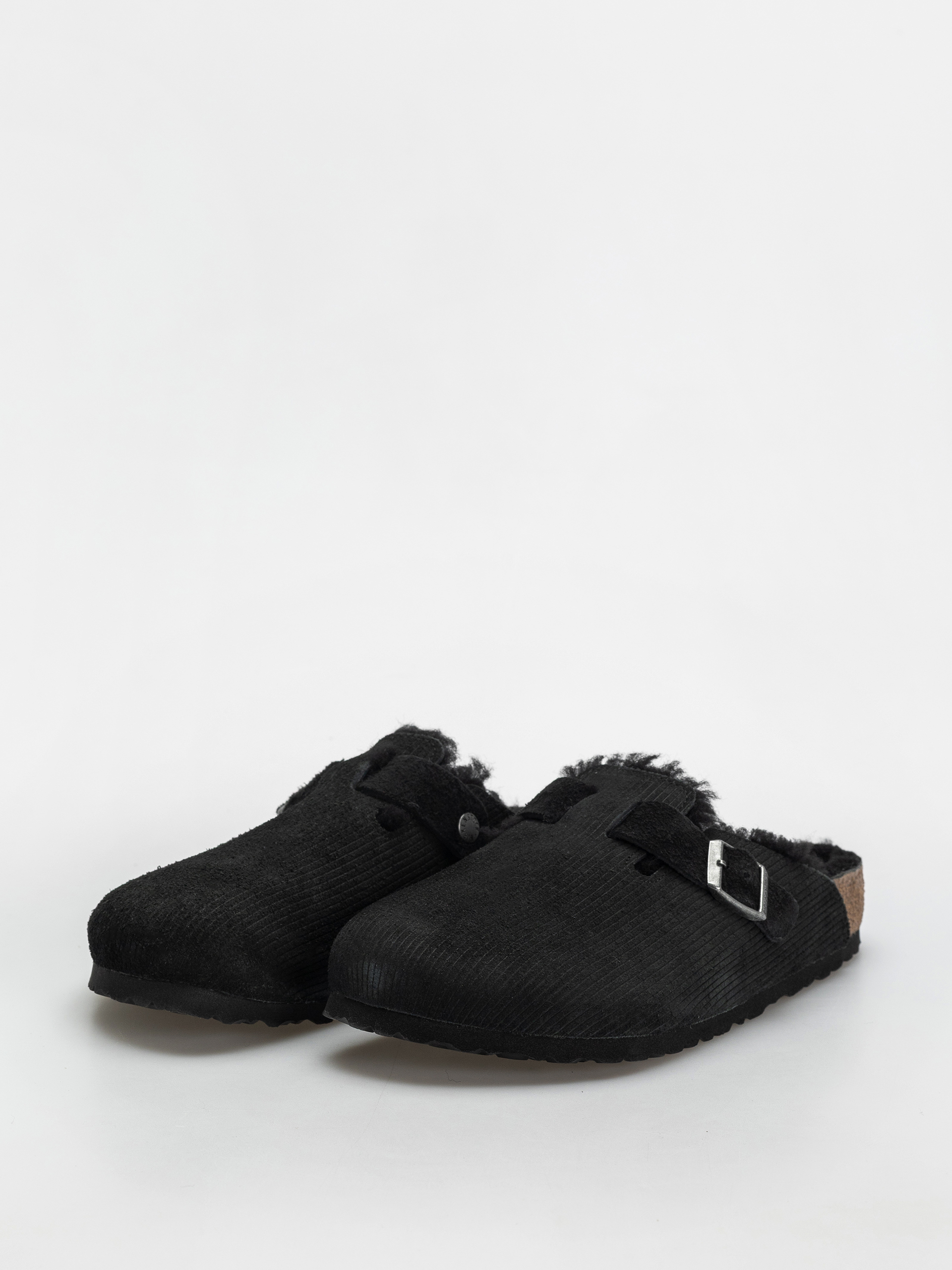 Klapki Birkenstock Boston VL Fell Suede Leather Fur Regular Wmn (corduroy black)