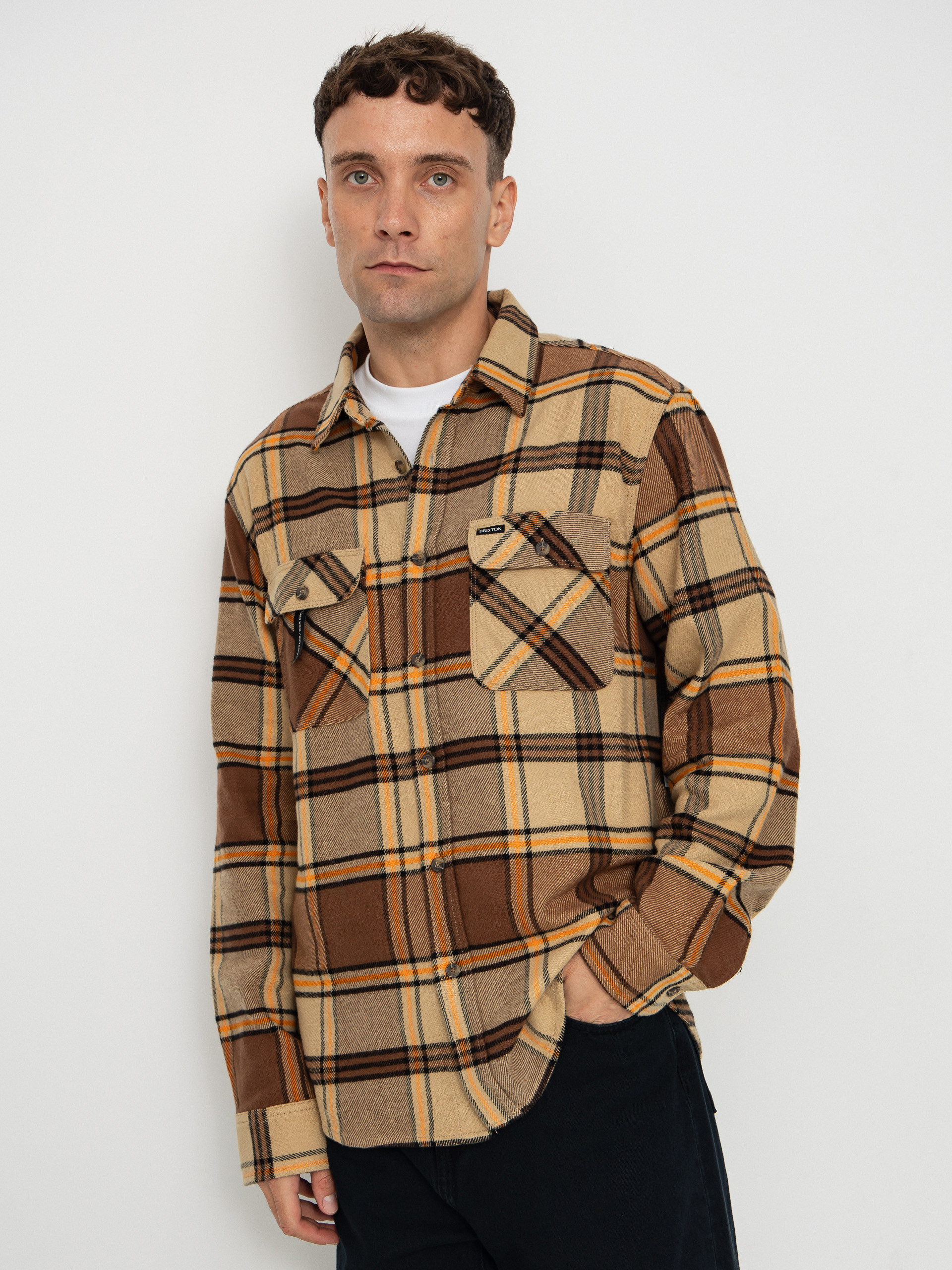 Koszula Brixton Bowery Flannel (sand/pinecone/solar orange)