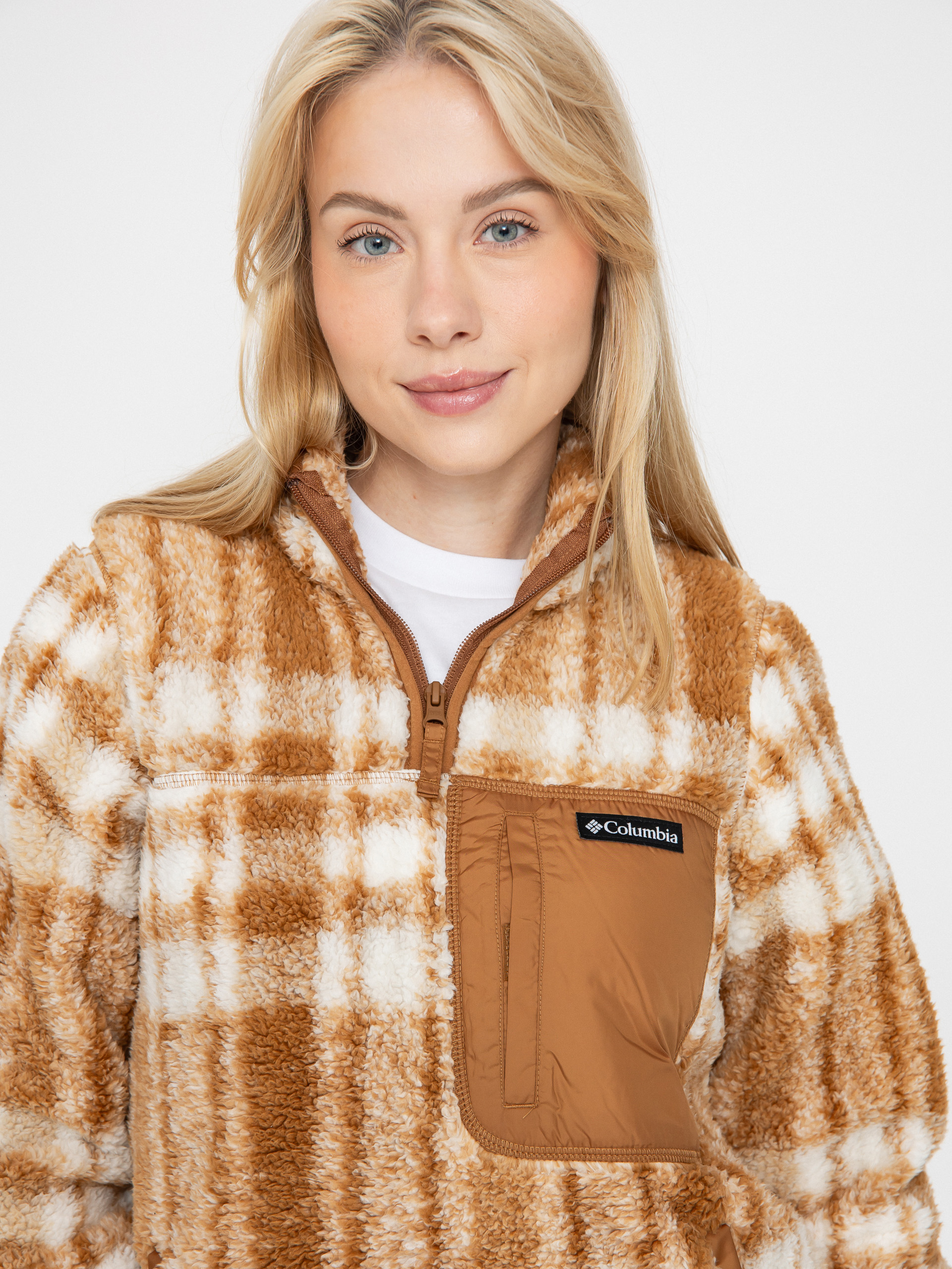 Damski Polar Columbia West Bend 1/4 Zip II (camel brown herringplaid)