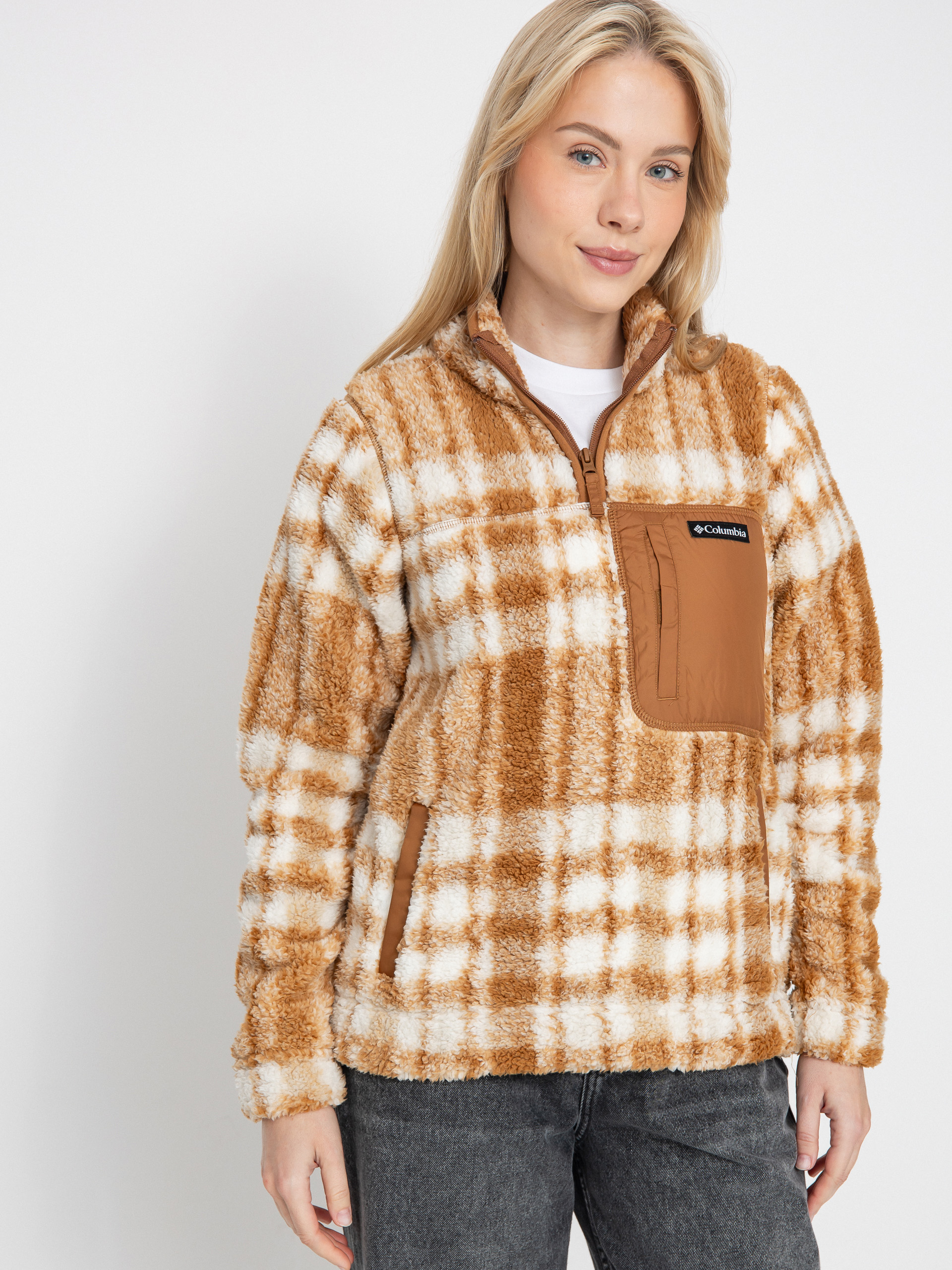 Damski Polar Columbia West Bend 1/4 Zip II (camel brown herringplaid)