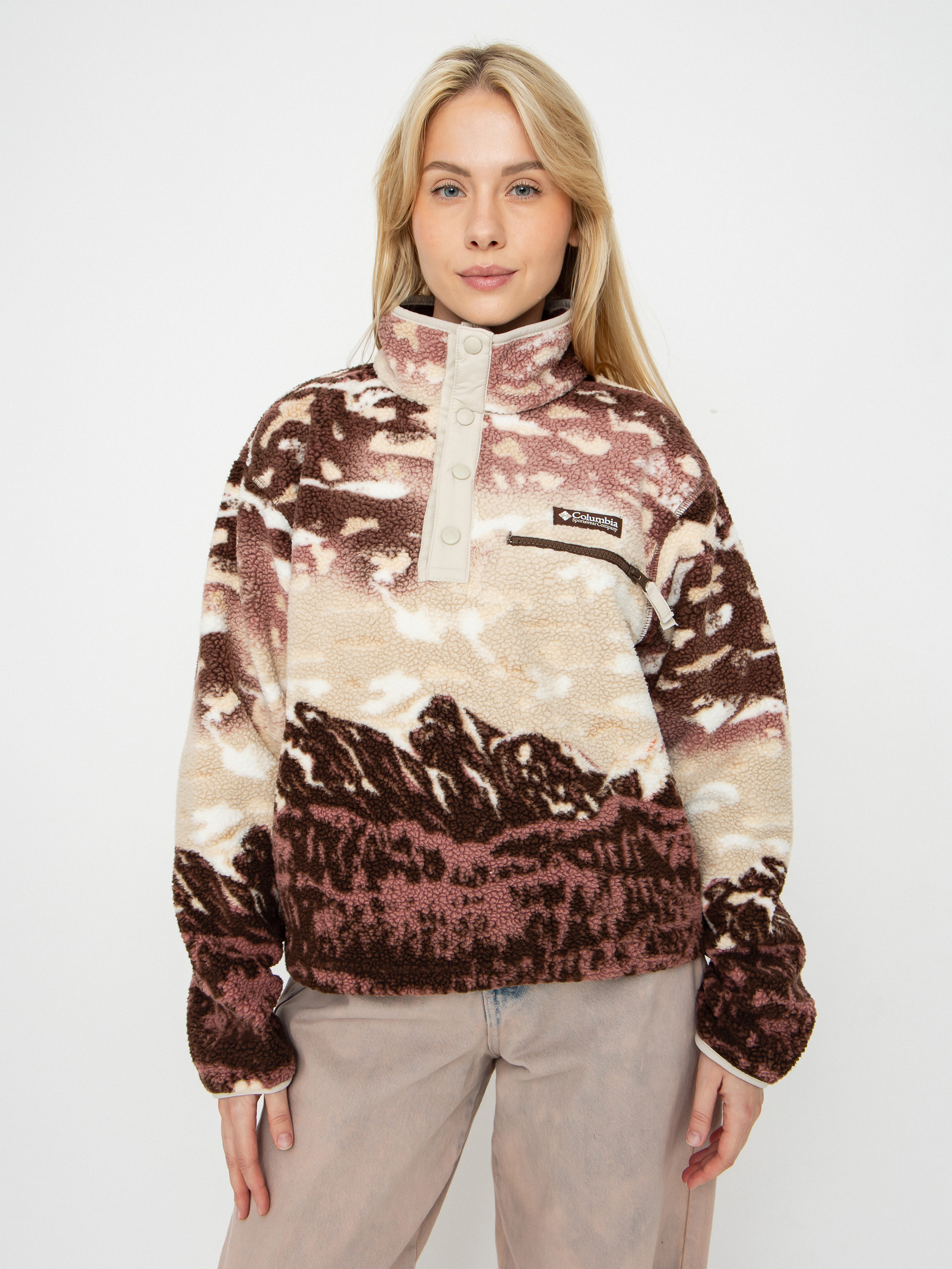 Polar Columbia Helvetia II Printed Cropped Half Snap Wmn (tobacco sisters/dark stone)