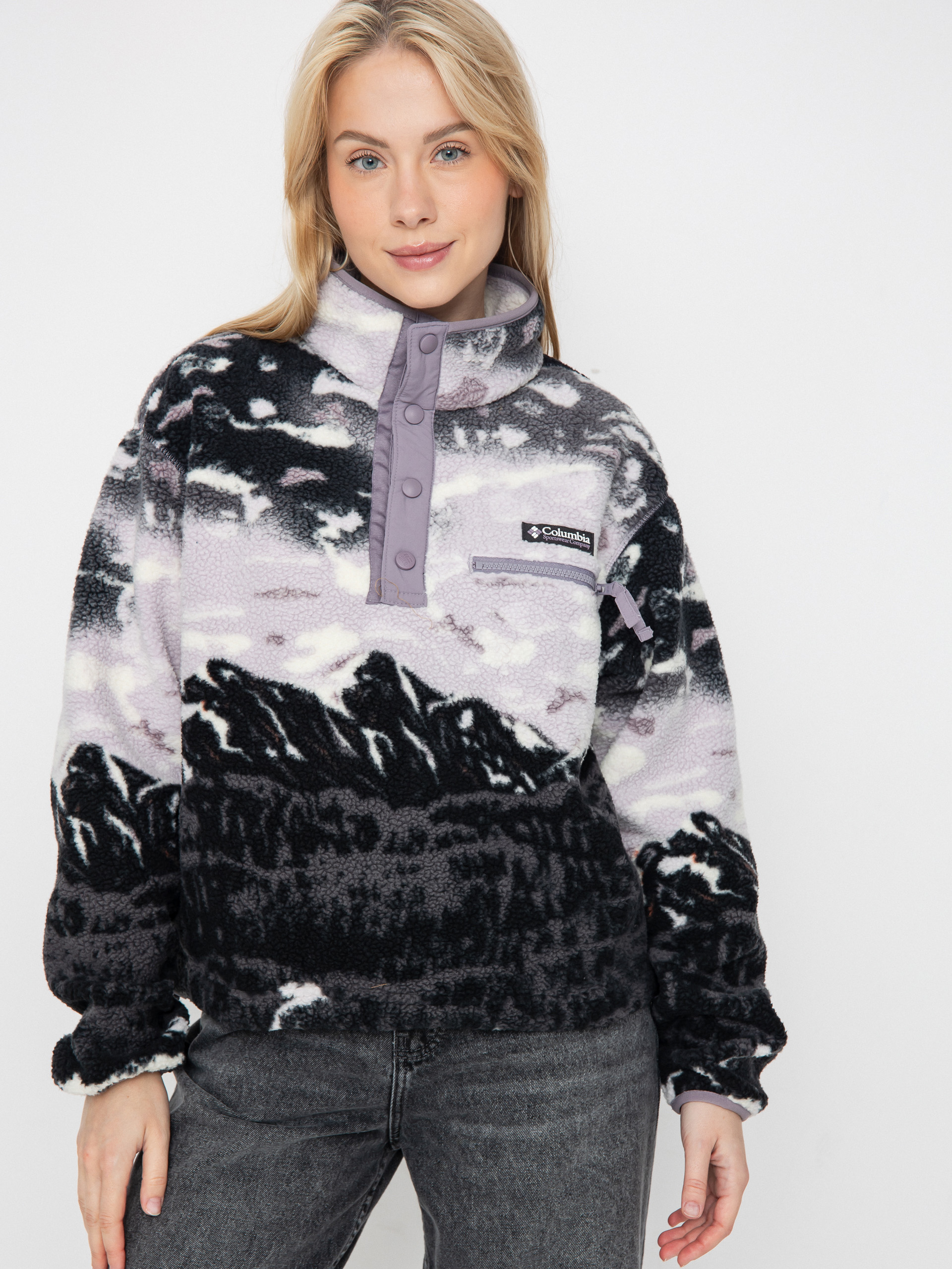 Polar Columbia Helvetia II Printed Cropped Half Snap Wmn (shale purple sisters/shale purple)