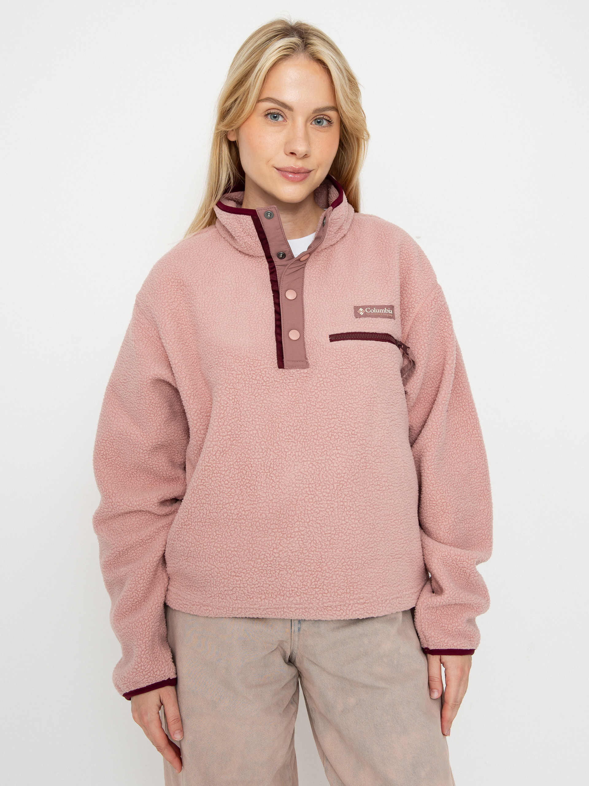 Polar Columbia Helvetia II Cropped Half Snap Wmn (eraser pink/fig/rich wine)