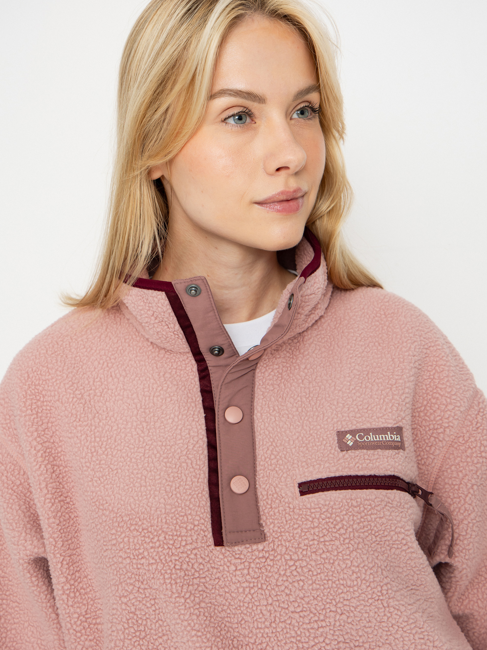 Damski Polar Columbia Helvetia II Cropped Half Snap (eraser pink/fig/rich wine)