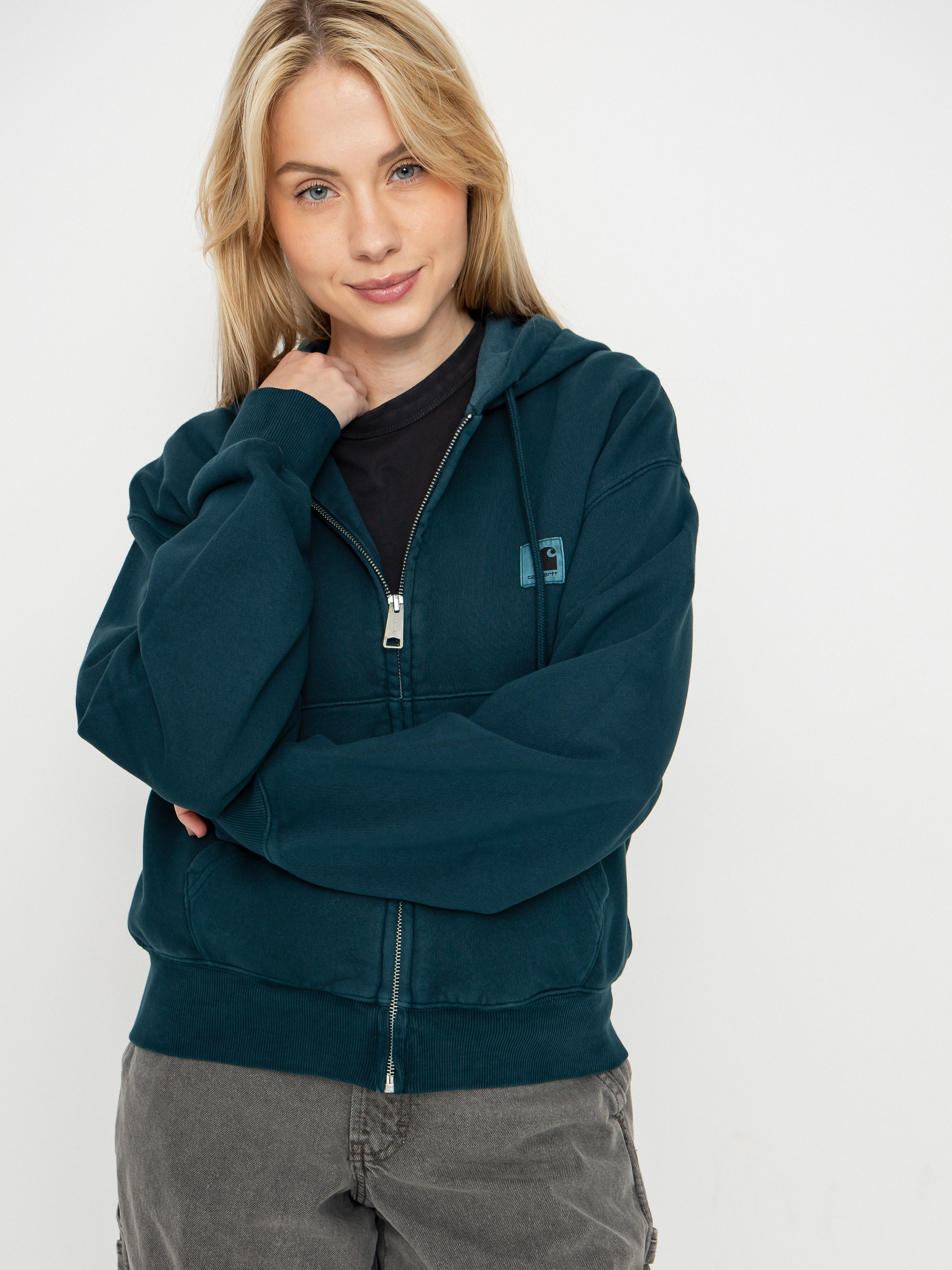 Bluza z kapturem Carhartt WIP Nelson ZHD Wmn (deep lagoon/garment dyed)