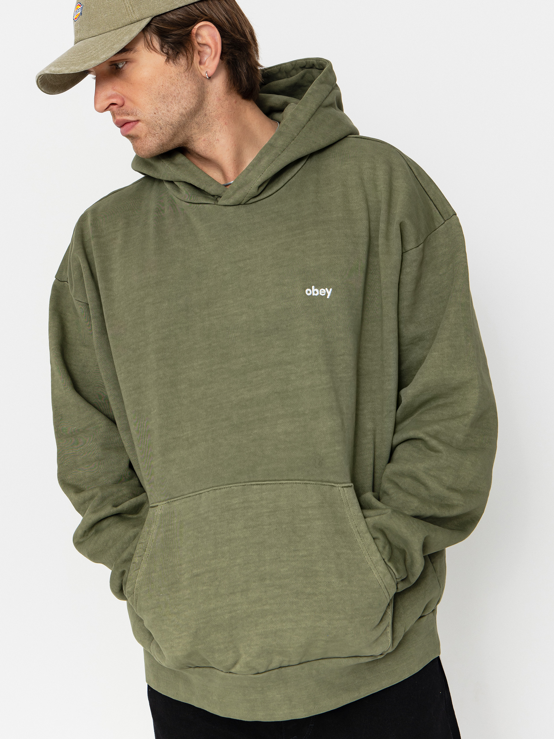 Bluza z kapturem OBEY Lowercase Pigment HD (pigment deep lichen green)