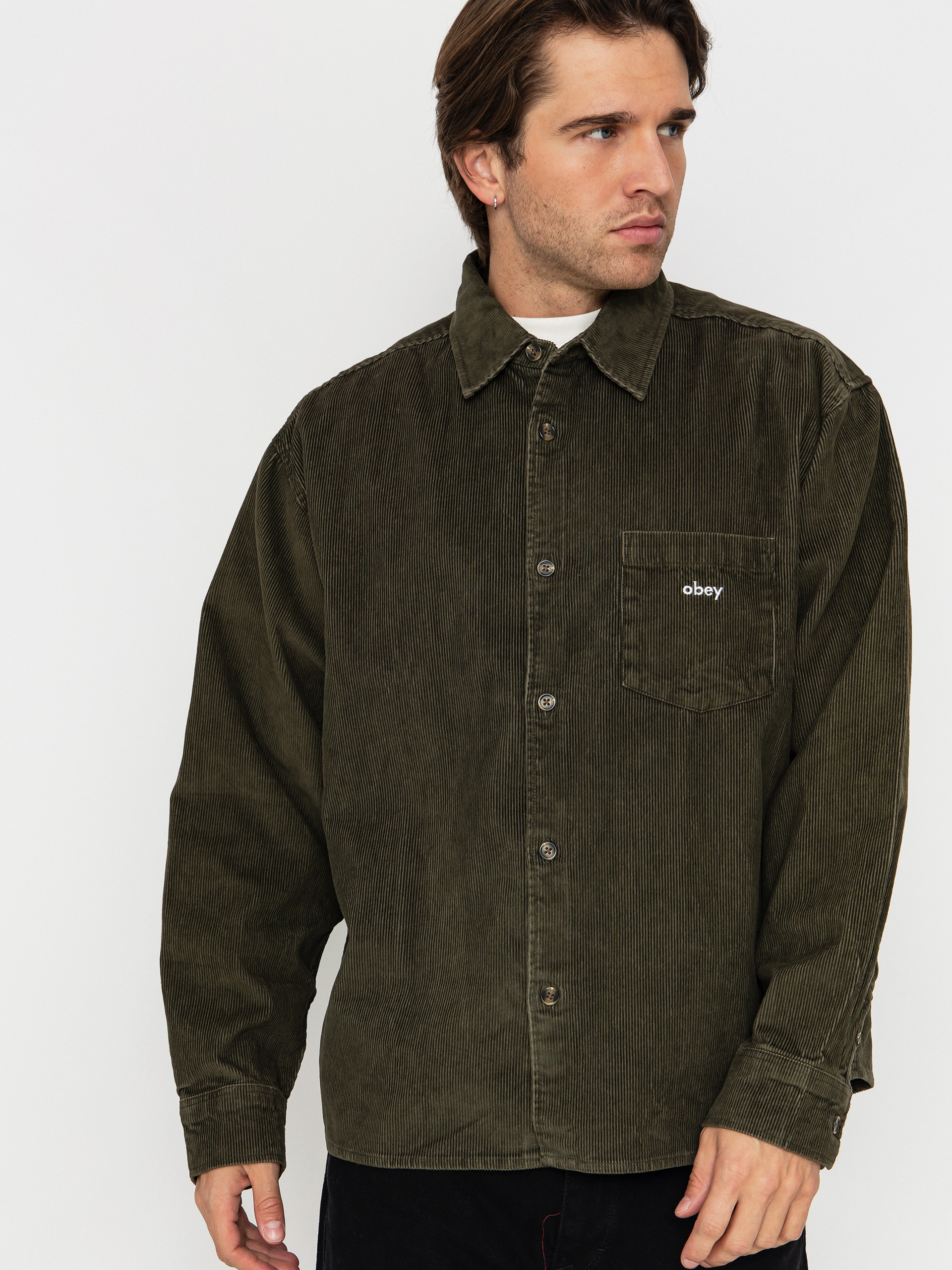 Koszula OBEY Buckley Corduroy Woven (black olive faded wash)