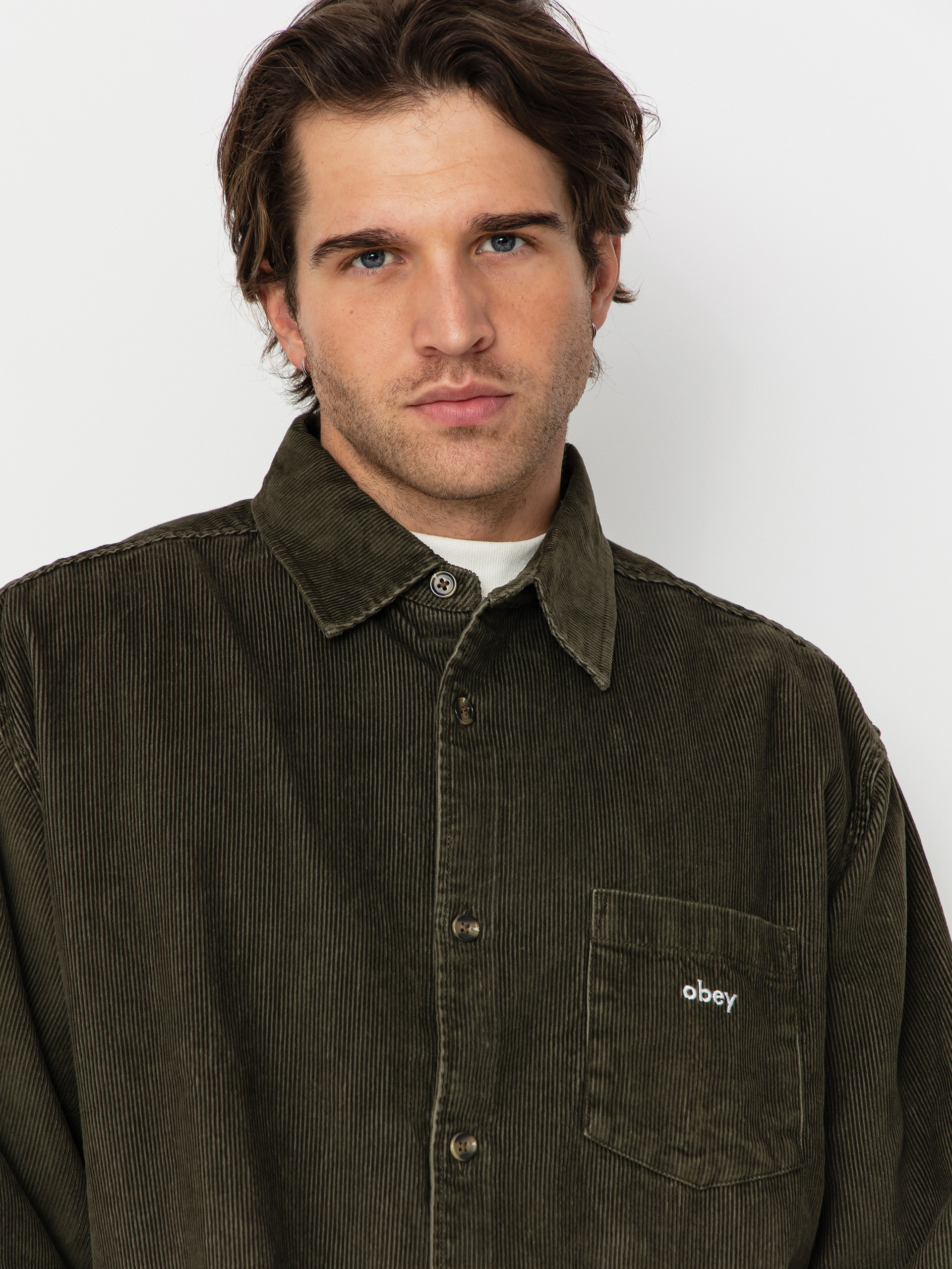 Koszula OBEY Buckley Corduroy Woven (black olive faded wash)