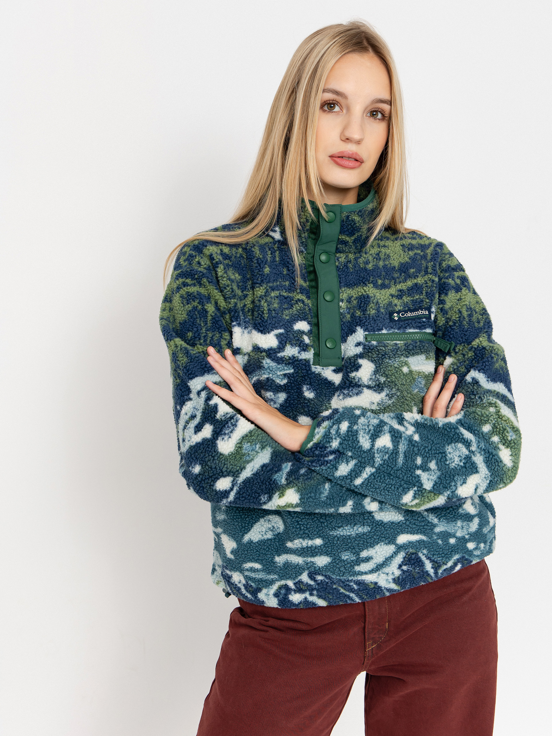 Polar Columbia Helvetia II Printed Cropped Half Snap Wmn (everblue sisters/rain forest)