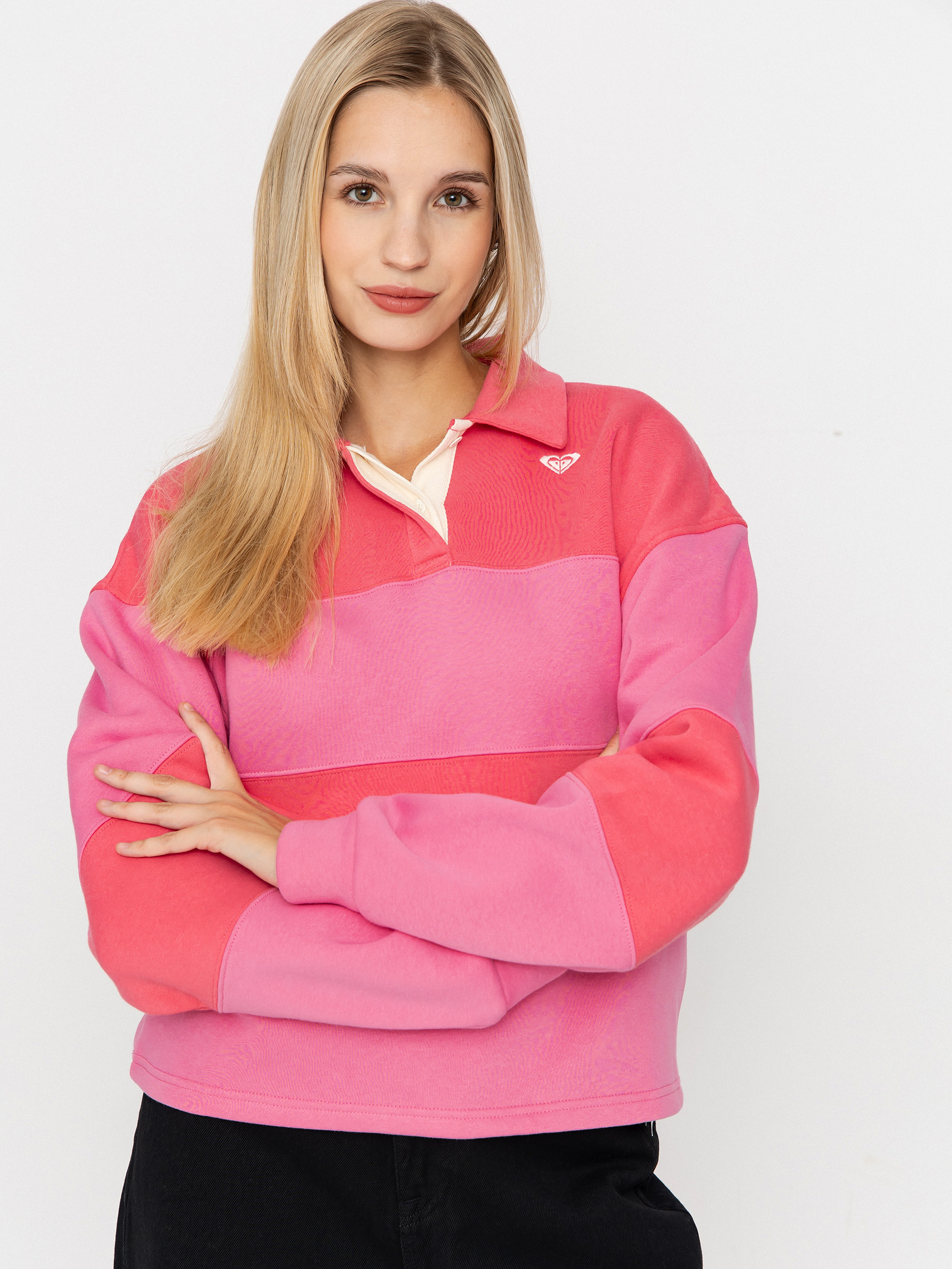 Bluza z kołnierzem Roxy Cross Your Mind Wmn - różowy (honey suckle)