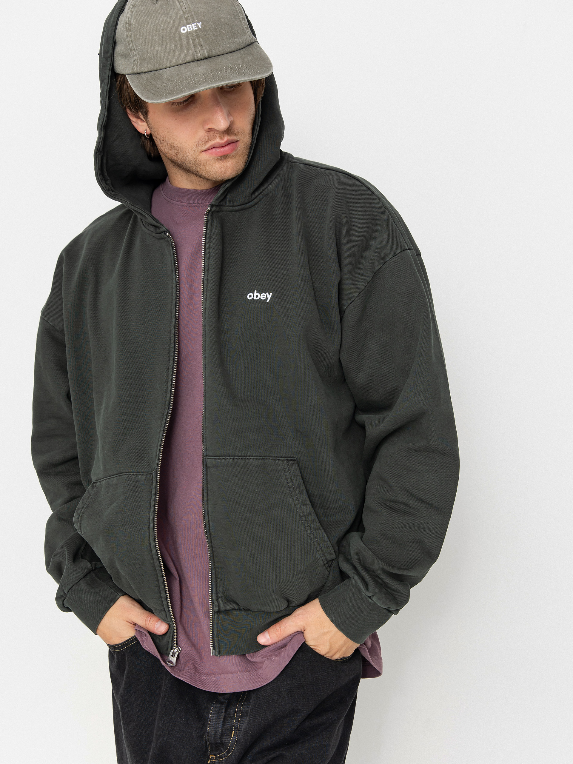 Bluza z kapturem OBEY Lowercase Pigment ZHD (pigment pirate black)