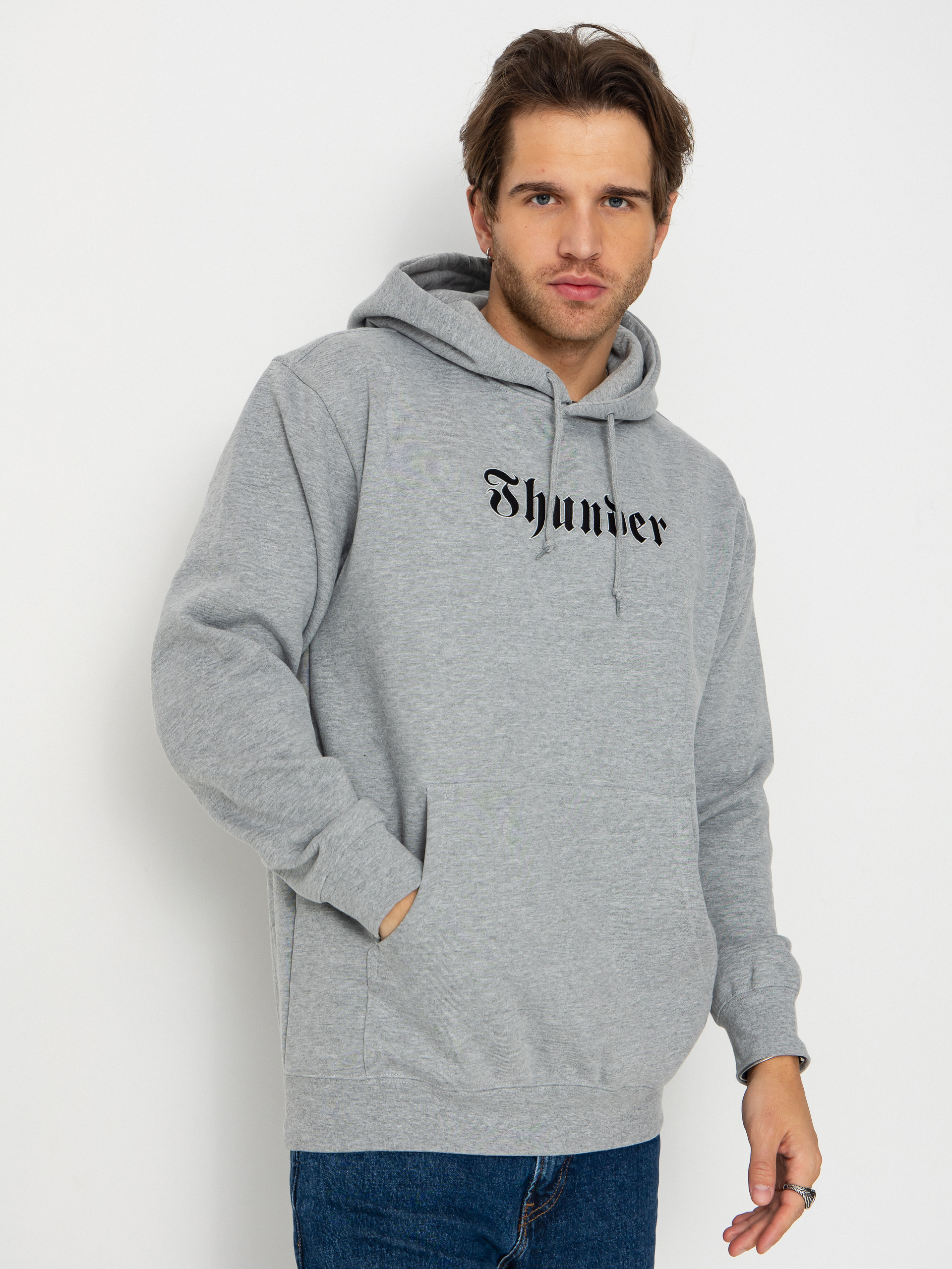 Bluza z kapturem Thunder Script (heather grey w/black embroidery)