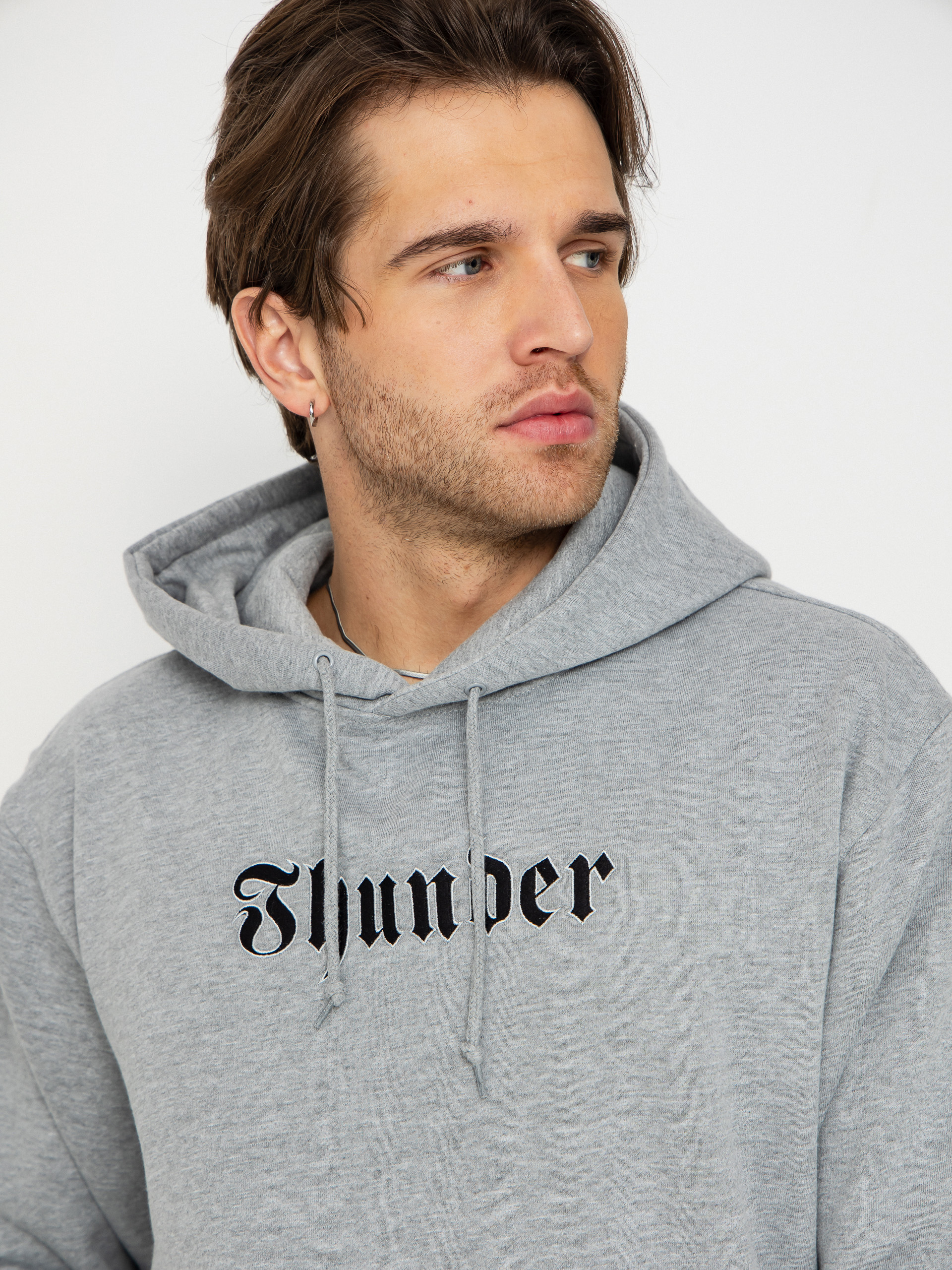 Bluza z kapturem Thunder Script (heather grey w/black embroidery)