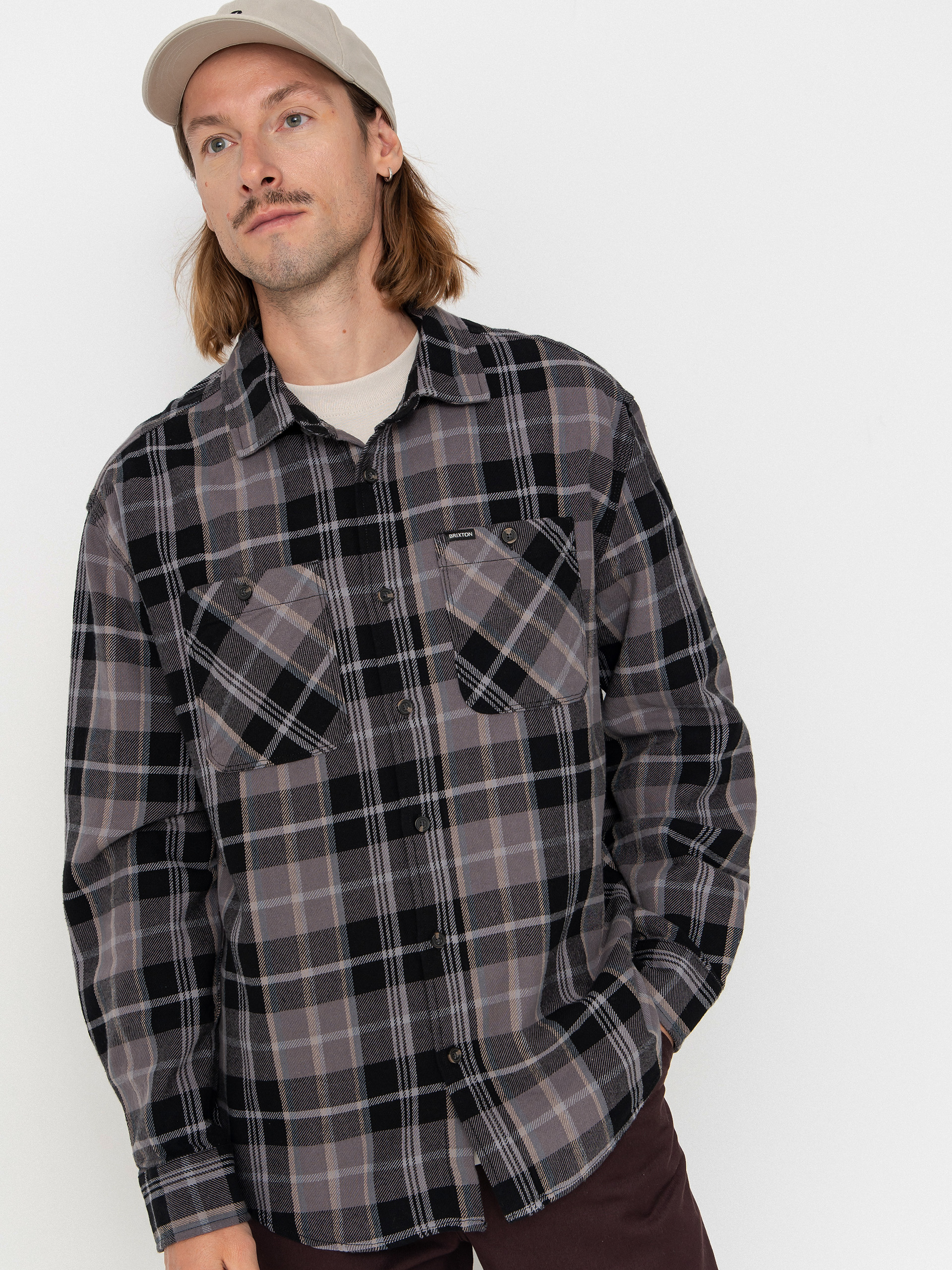 Koszula Brixton Vintage Wash Flannel (black/charcoal beige/slate)