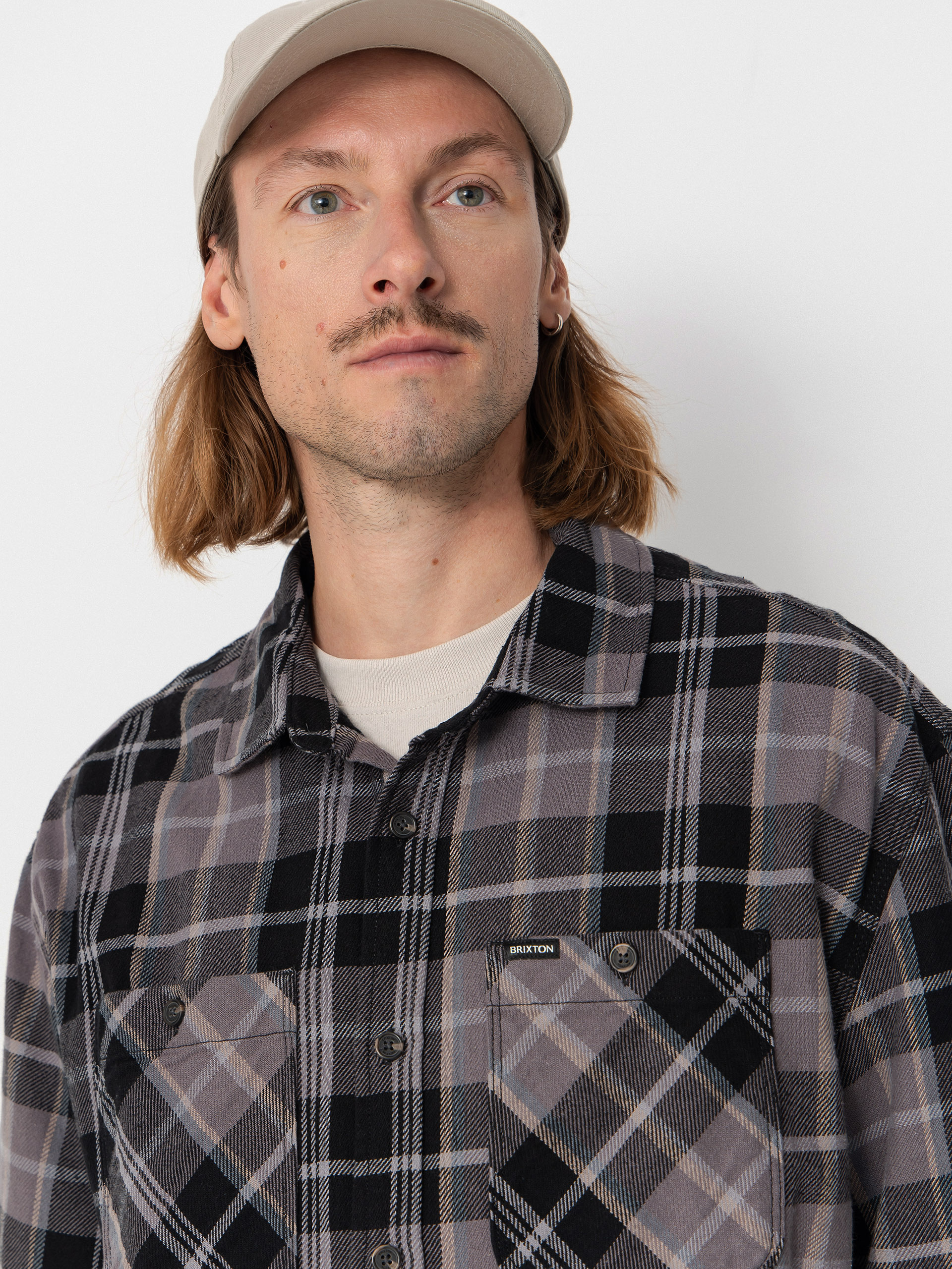 Koszula Brixton Vintage Wash Flannel (black/charcoal beige/slate)