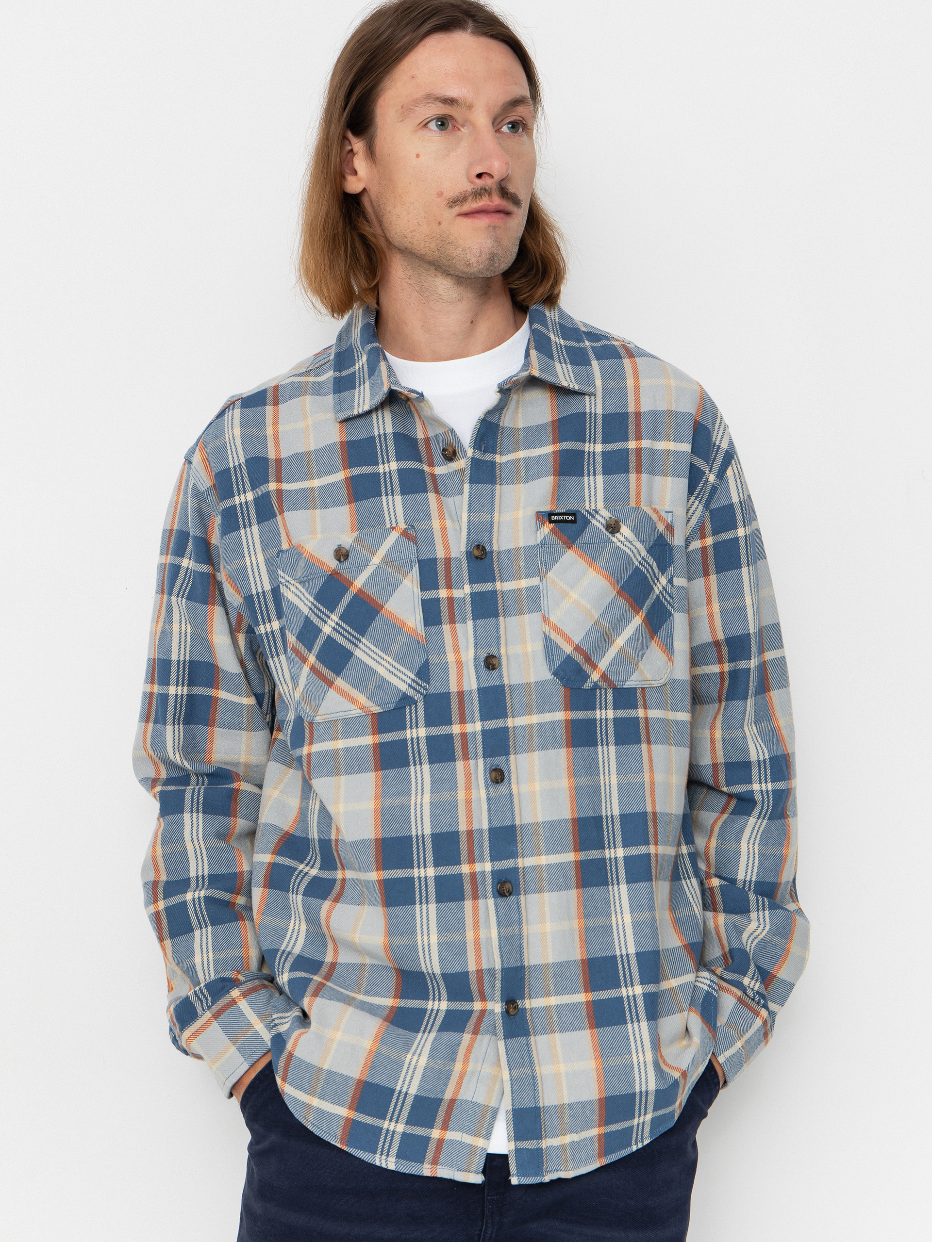 Koszula Brixton Vintage Wash Flannel (blue/soft blue/orange)