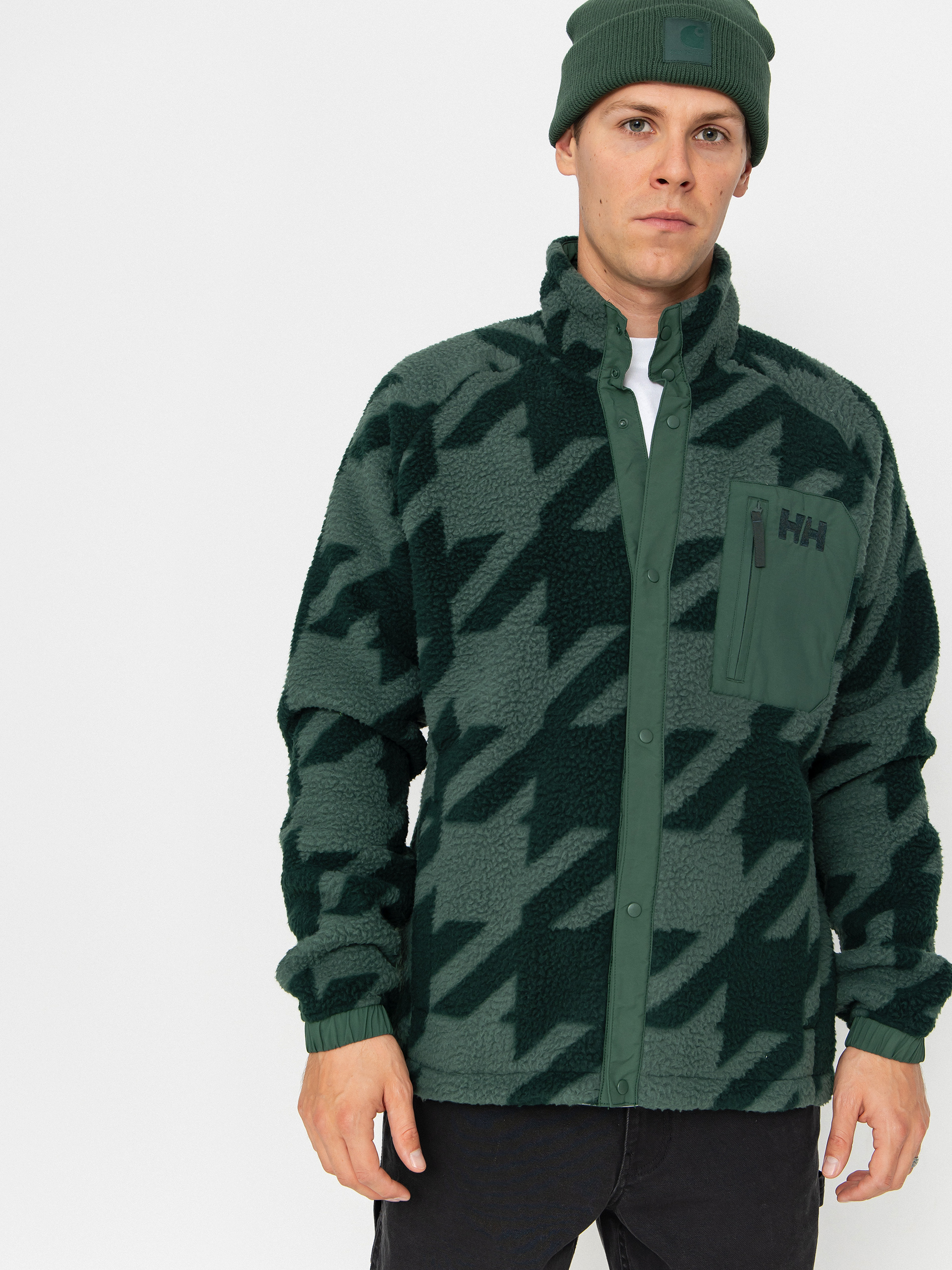 Polar Helly Hansen Panorama Printed Pile Snap (jungle green houndstooth a)