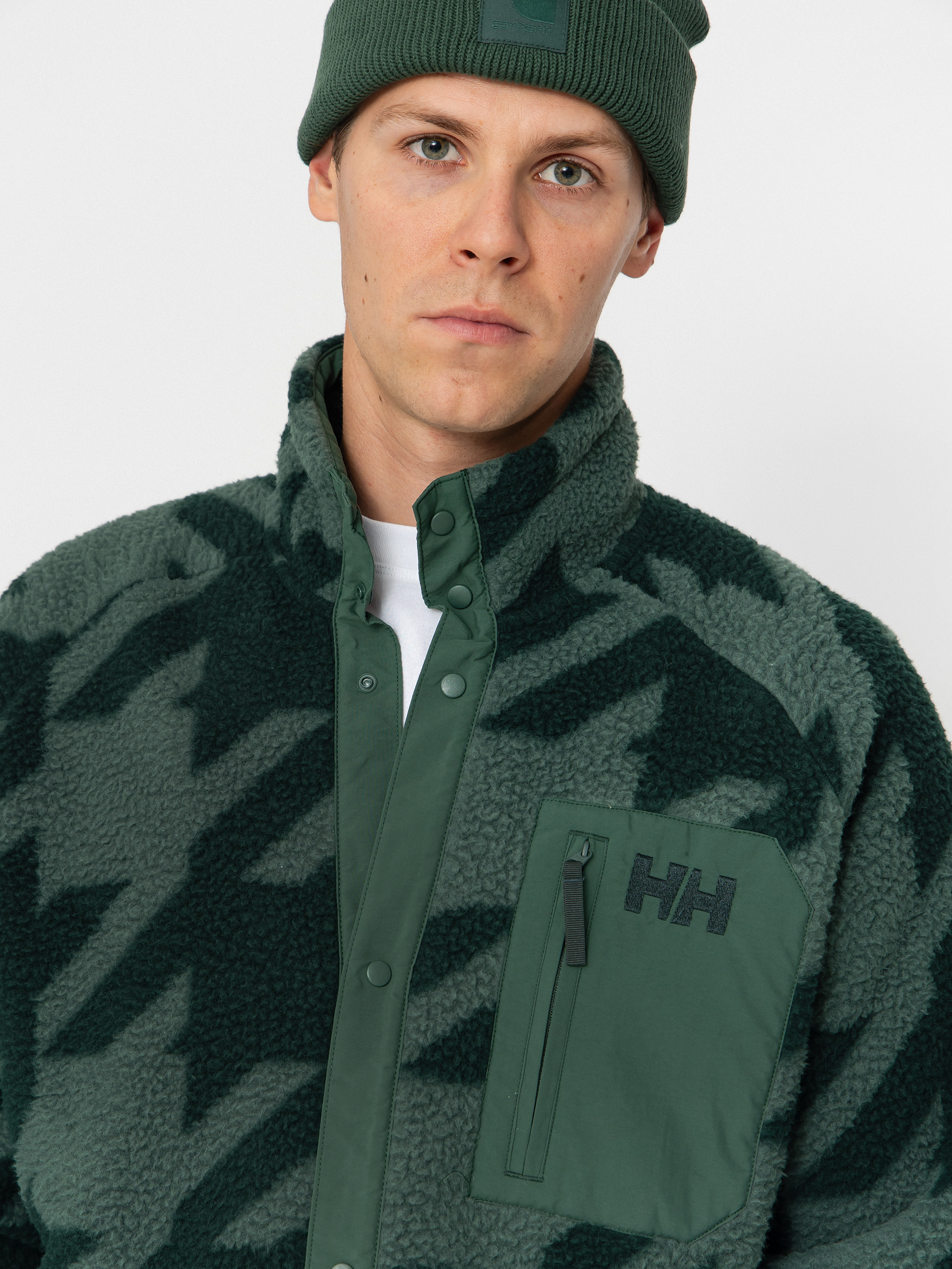 Męski Polar Helly Hansen Panorama Printed Pile Snap (jungle green houndstooth a)