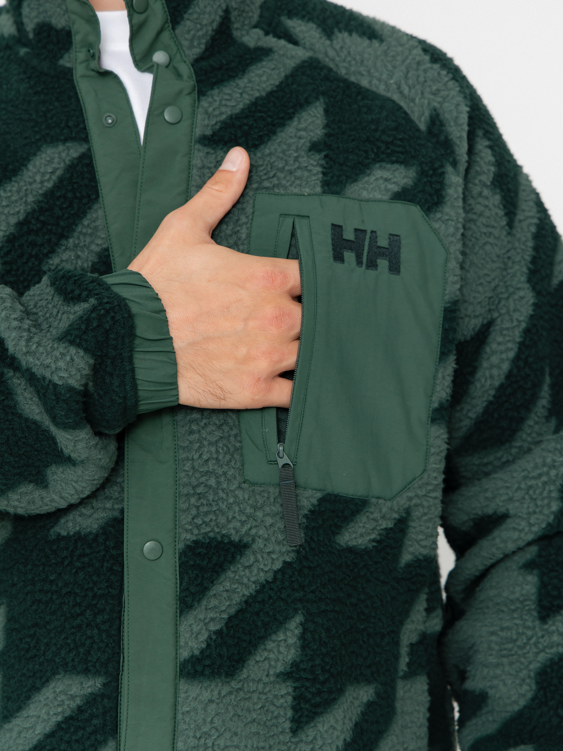 Męski Polar Helly Hansen Panorama Printed Pile Snap (jungle green houndstooth a)