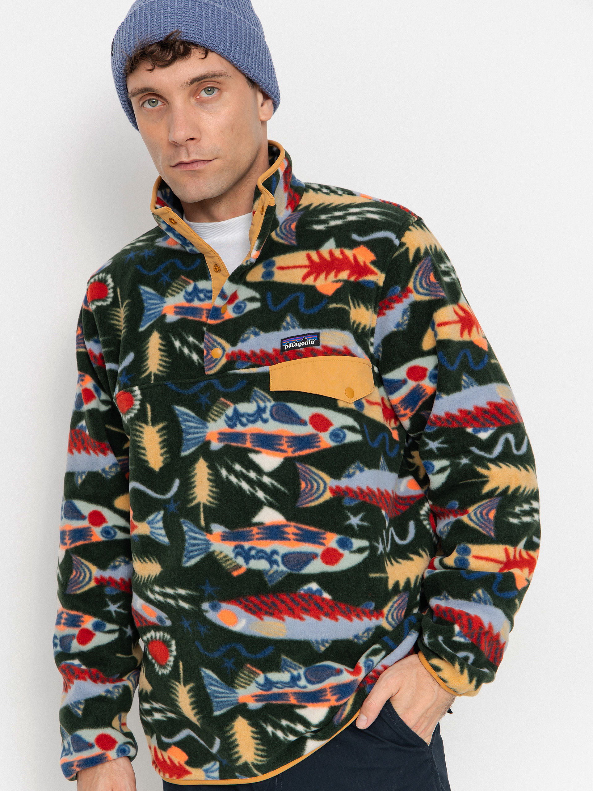 Polar Patagonia LW Synch Snap T (salmon energy old growth green)