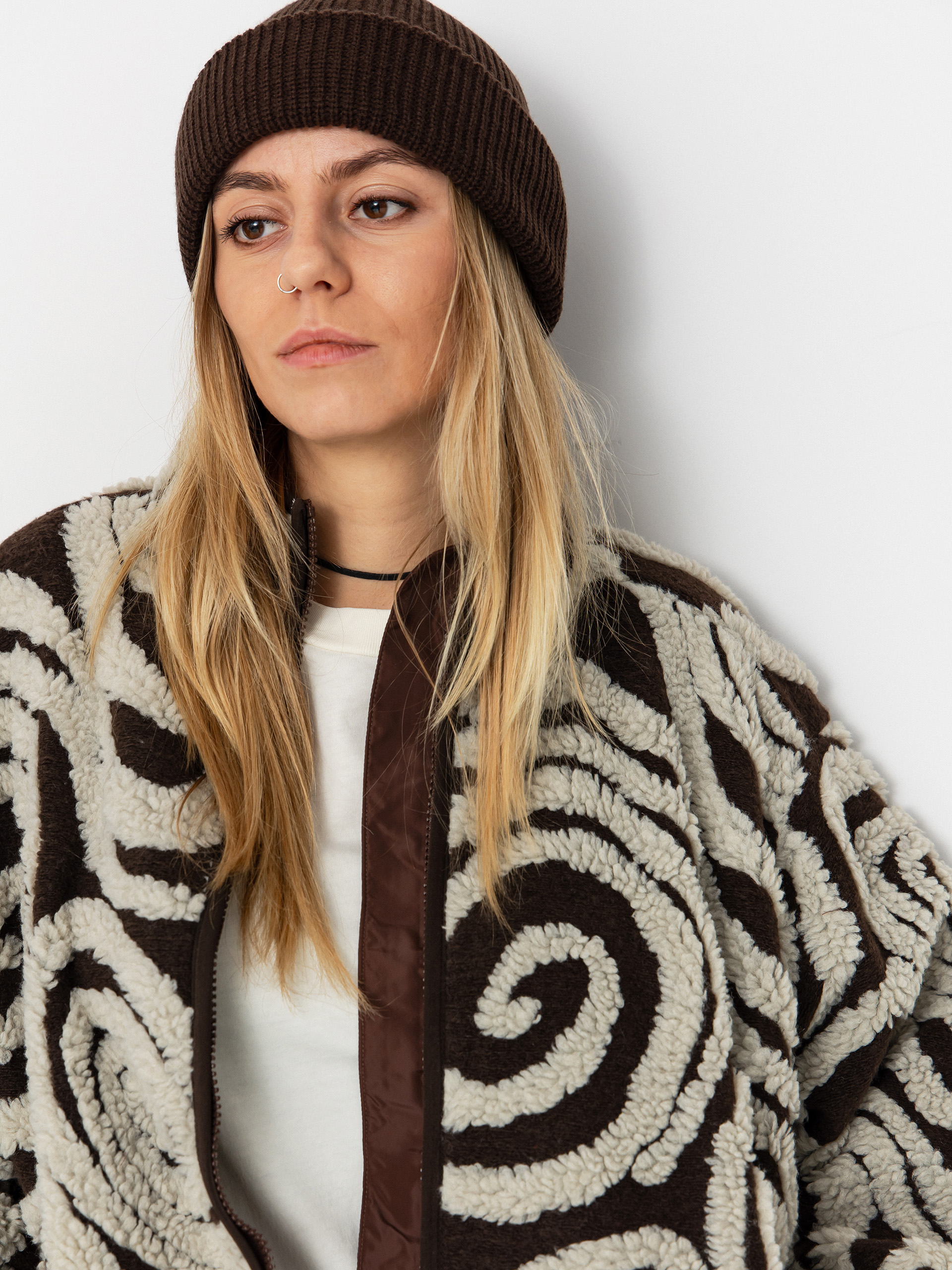 Damski Polar OBEY Swirls Jacquard Zip (brown multi)