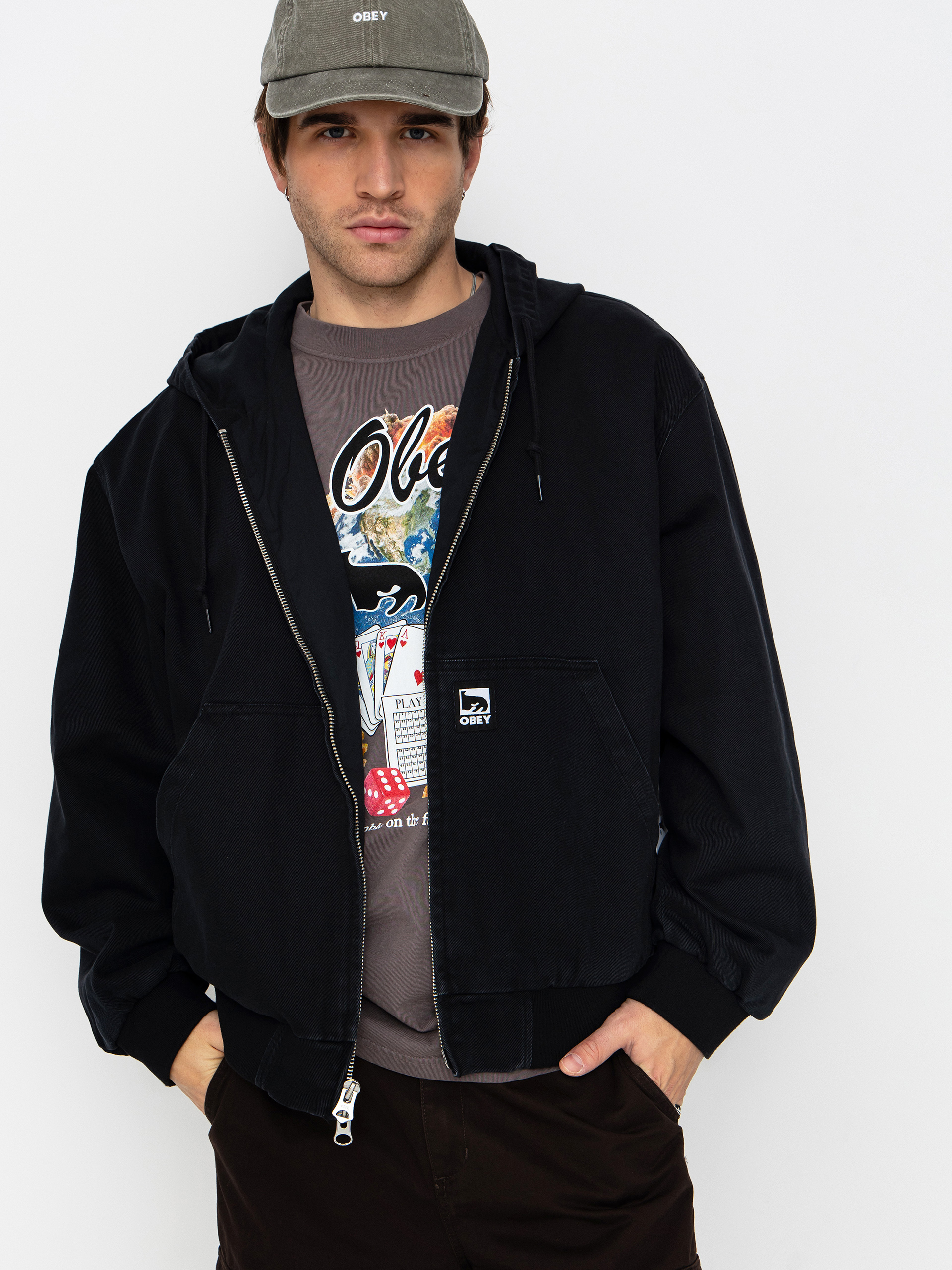 Kurtka OBEY Obey Glen Zip Up (black faded wash)