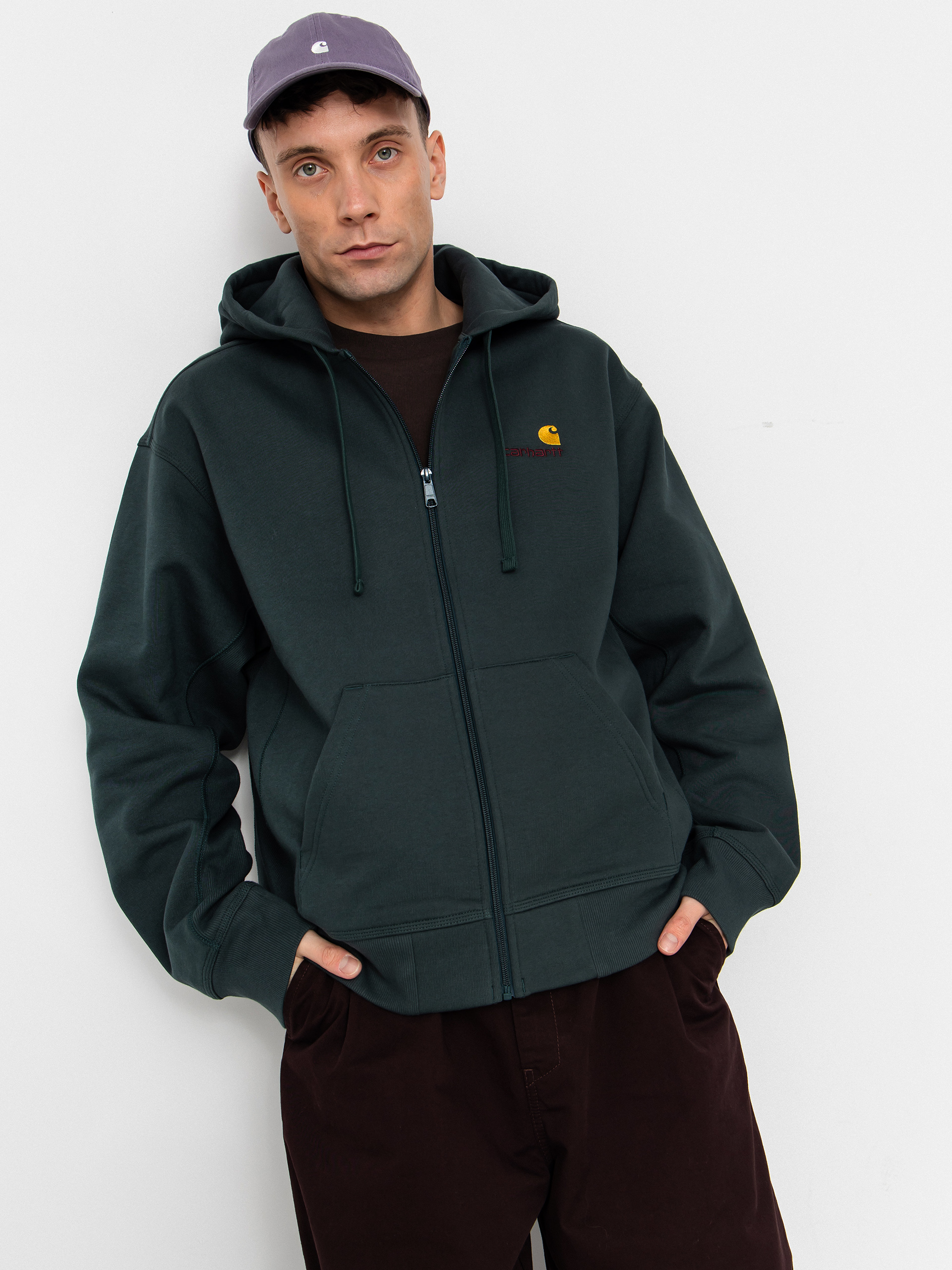 Bluza z kapturem Carhartt WIP American Script ZHD (kale green)