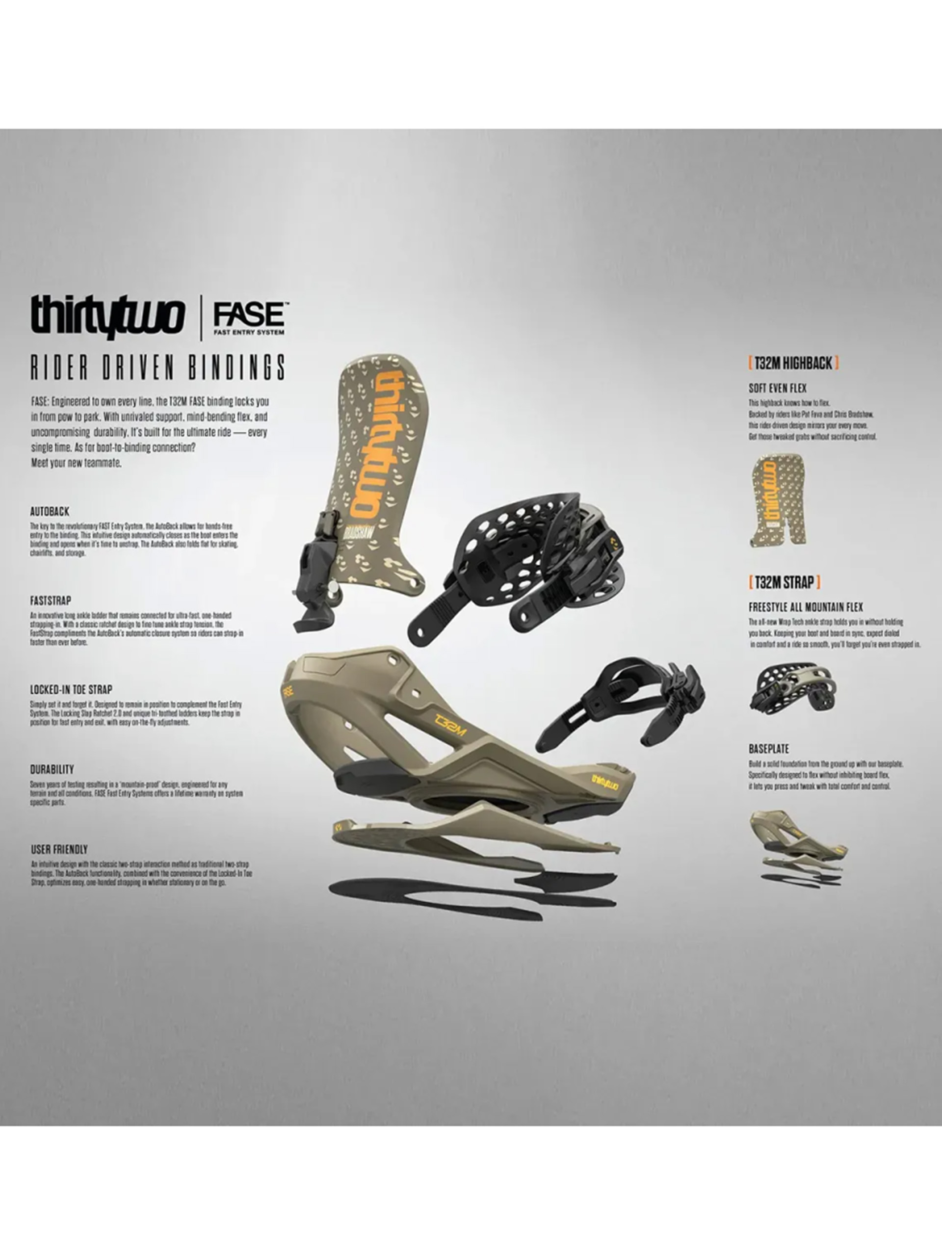 Wiązania snowboardowe ThirtyTwo T32M Fase (orange)