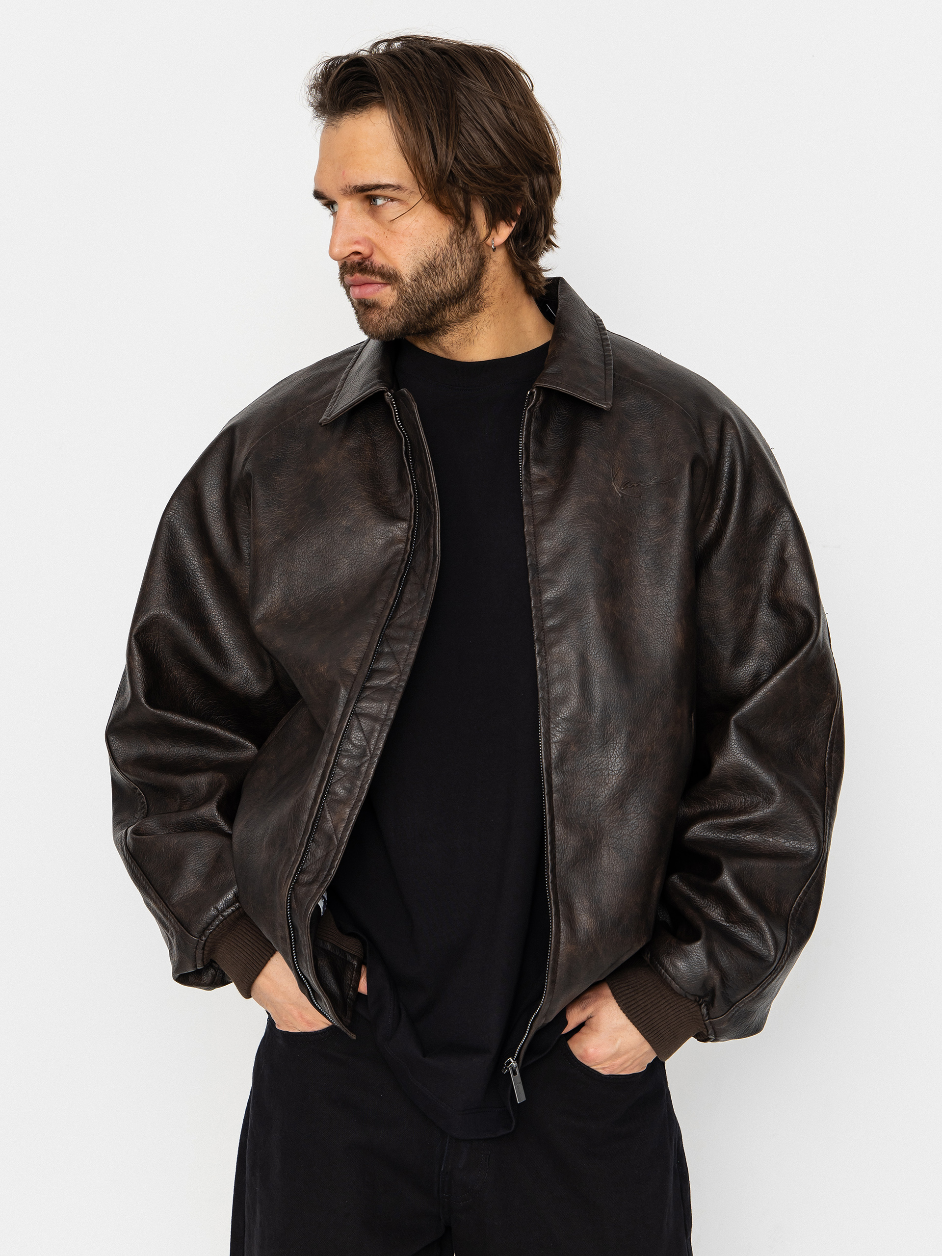 Kurtka Karl Kani Signature Pu Leather Bomber (brown)