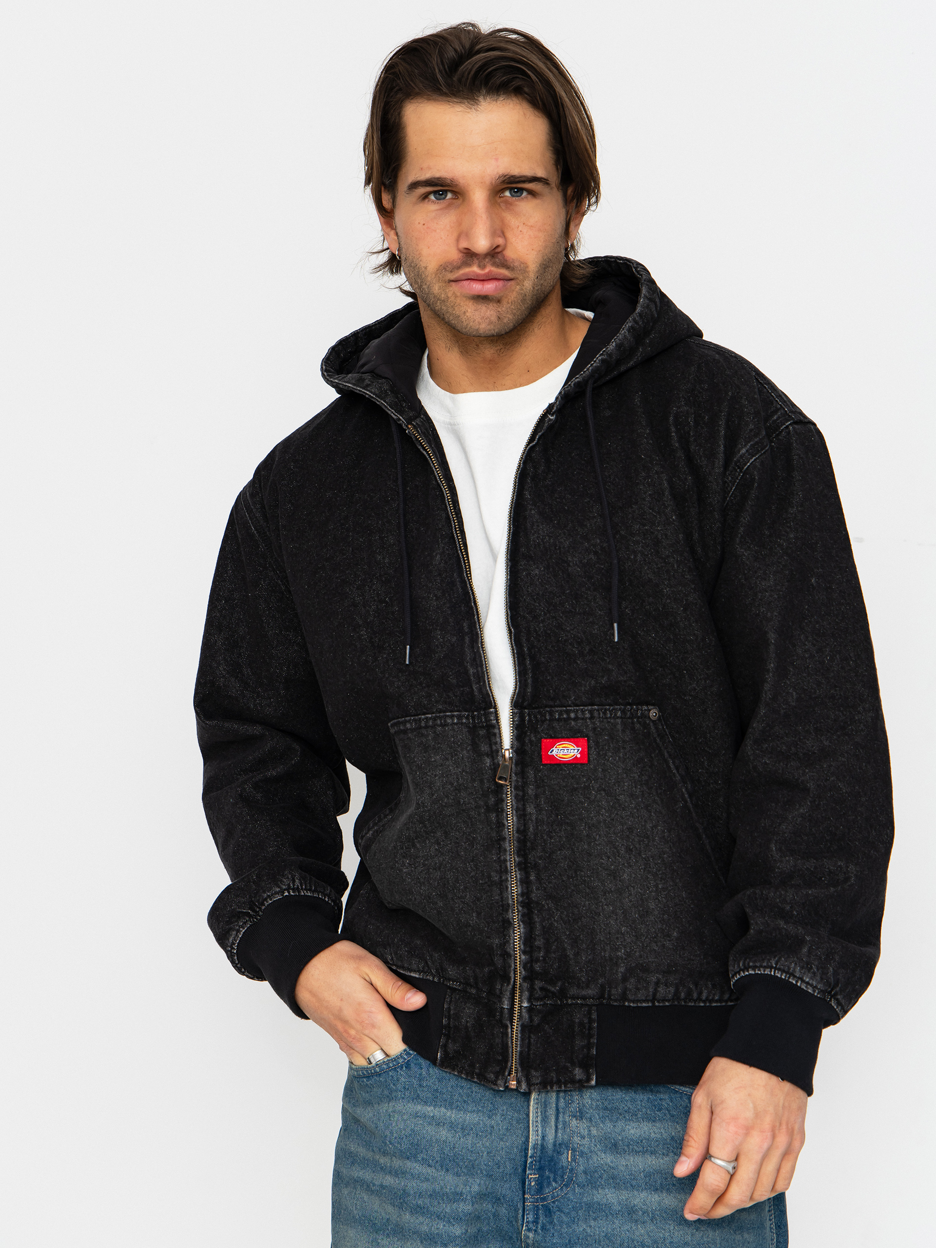 Kurtka Dickies Hilham Lined Denim Hooded Bomber (black wash faded)