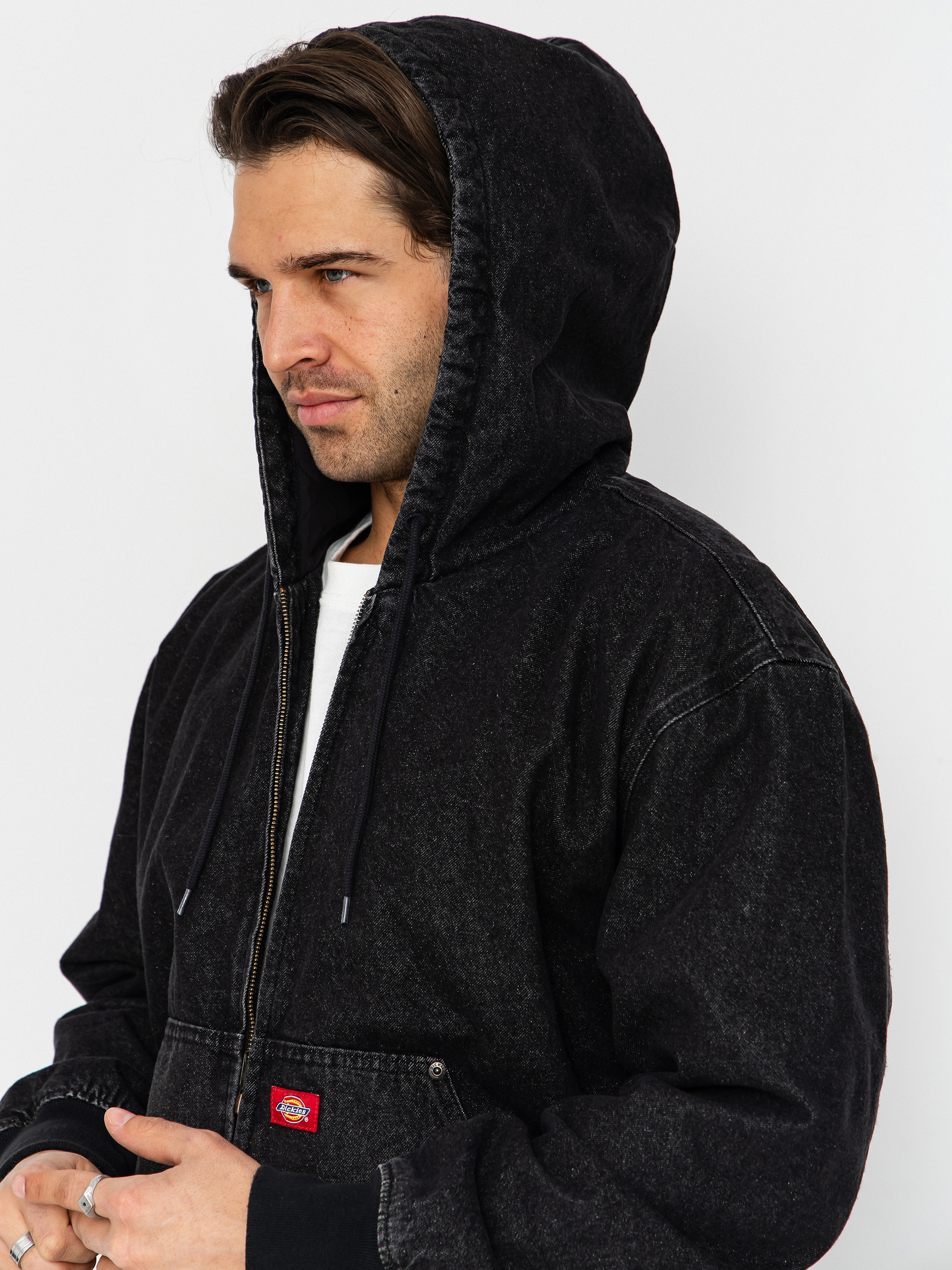 Kurtka Dickies Hilham Lined Denim Hooded Bomber (black wash faded)