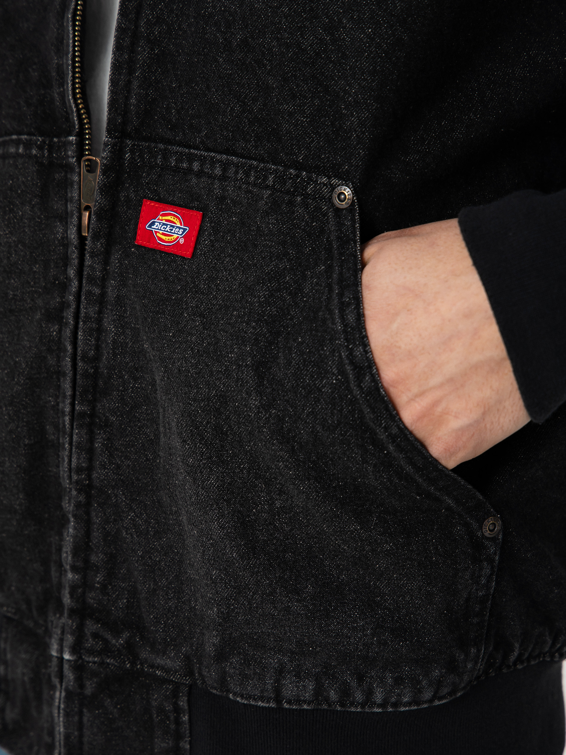Kurtka Dickies Hilham Lined Denim Hooded Bomber (black wash faded)